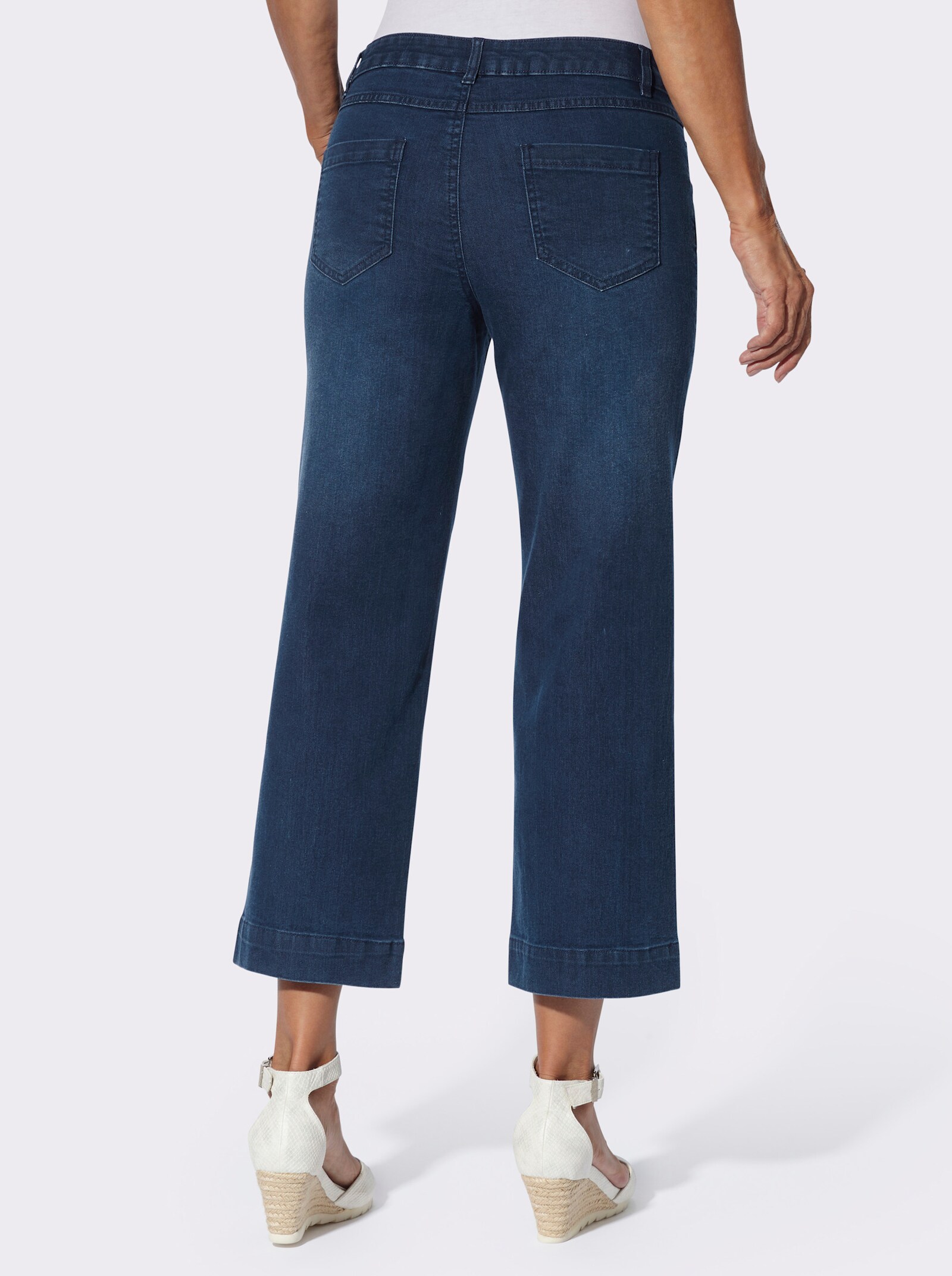 7/8-Jeans mit Blüten-Stickerei an den Taschen - blue-stone-washed