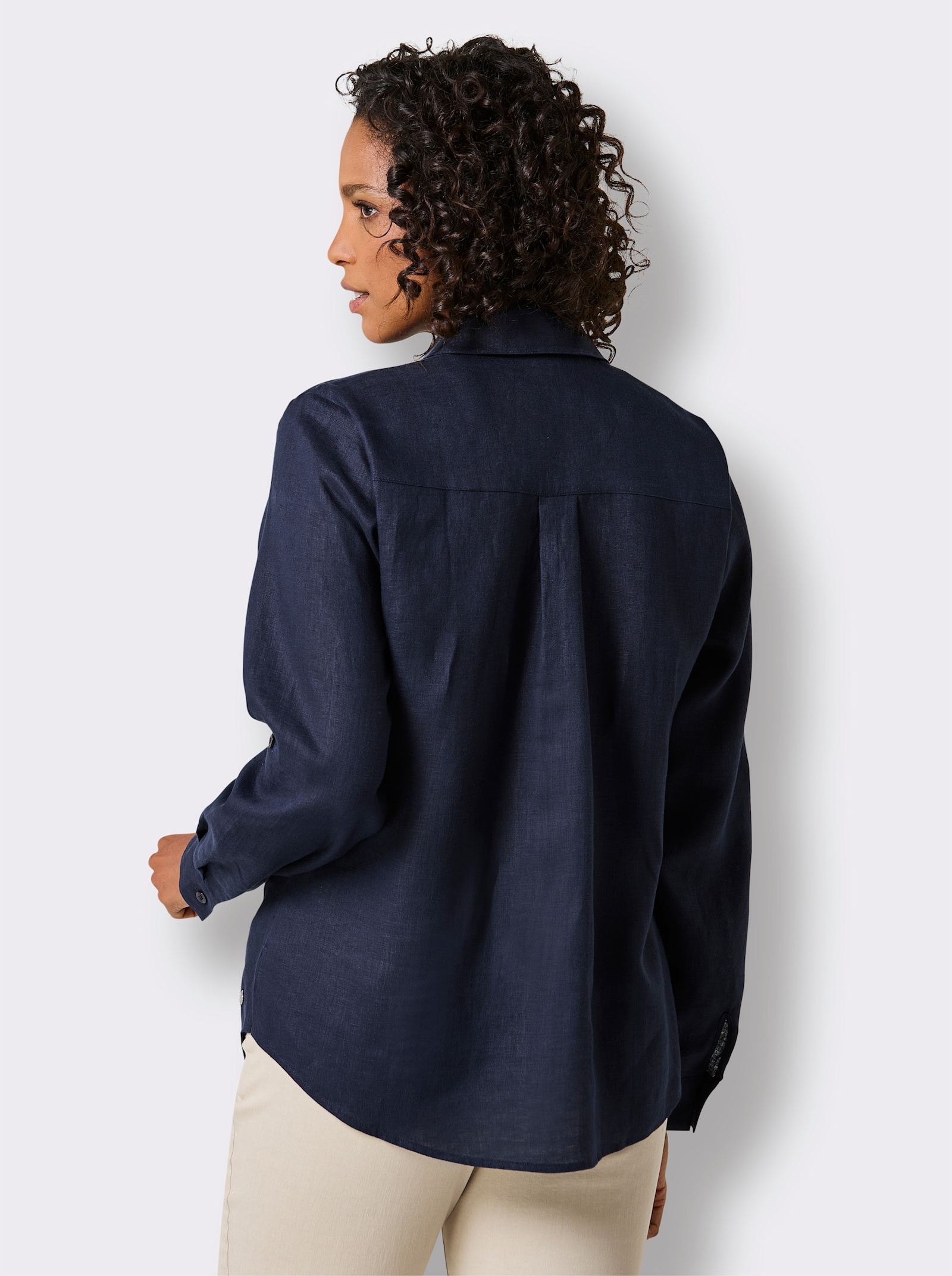 CREATION L PREMIUM Leinenbluse mit Spitze und Biesen - marine