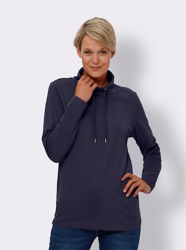 Stehkragenshirt aus reiner Baumwolle - marine