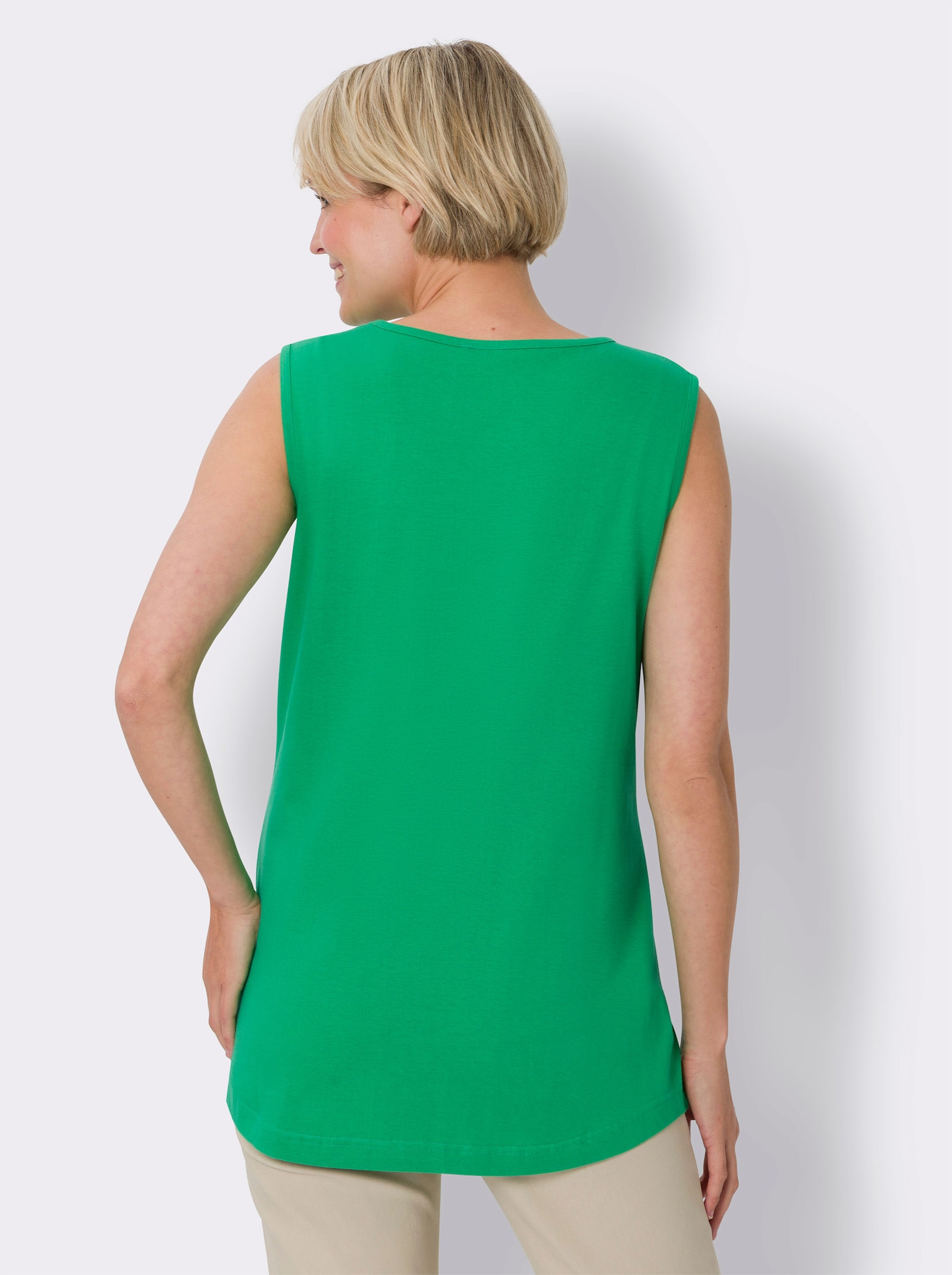 Longtop mit abgerundetem Saum - grasgrün + marine