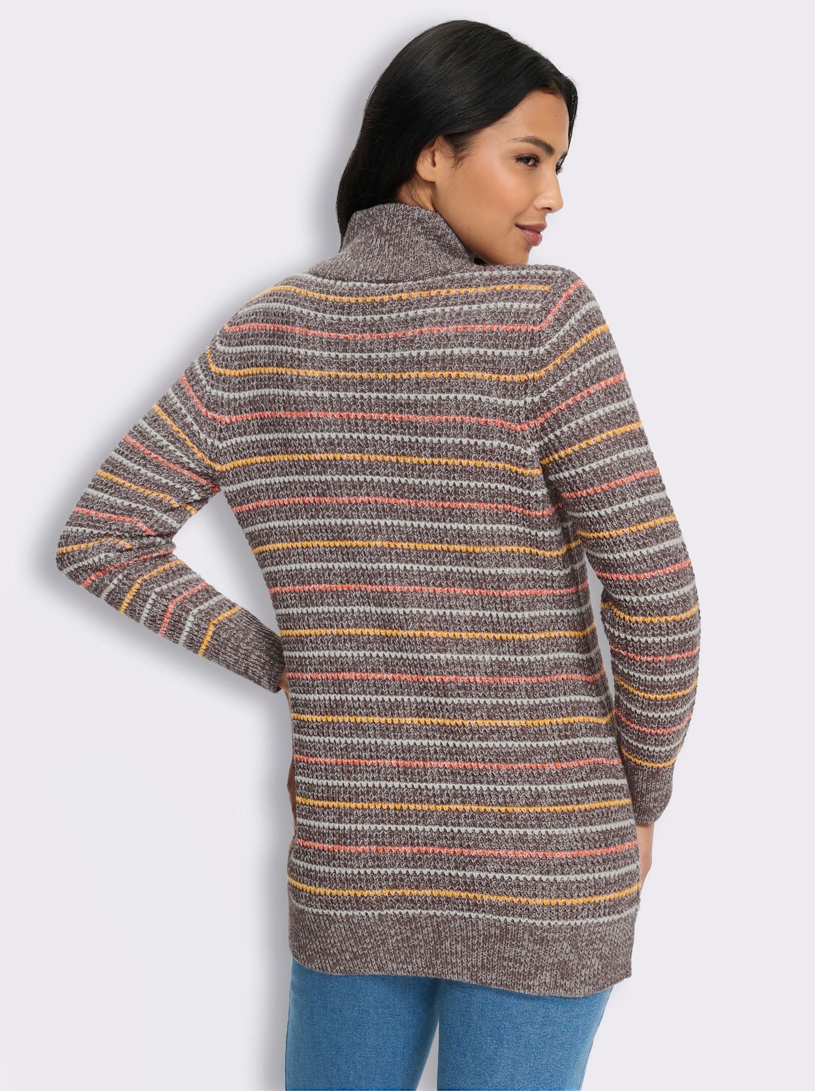 Strickjacke im Streifenmuster - dunkeltaupe-ecru-gestreift