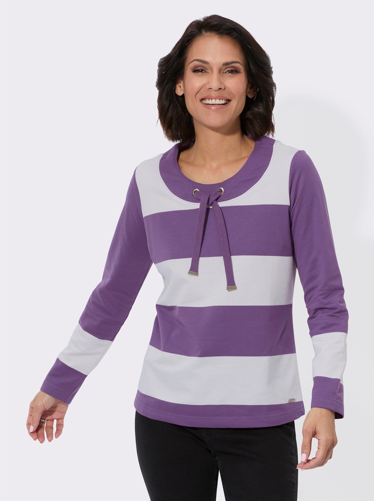 Sweatshirt - lila-ecru-geringelt