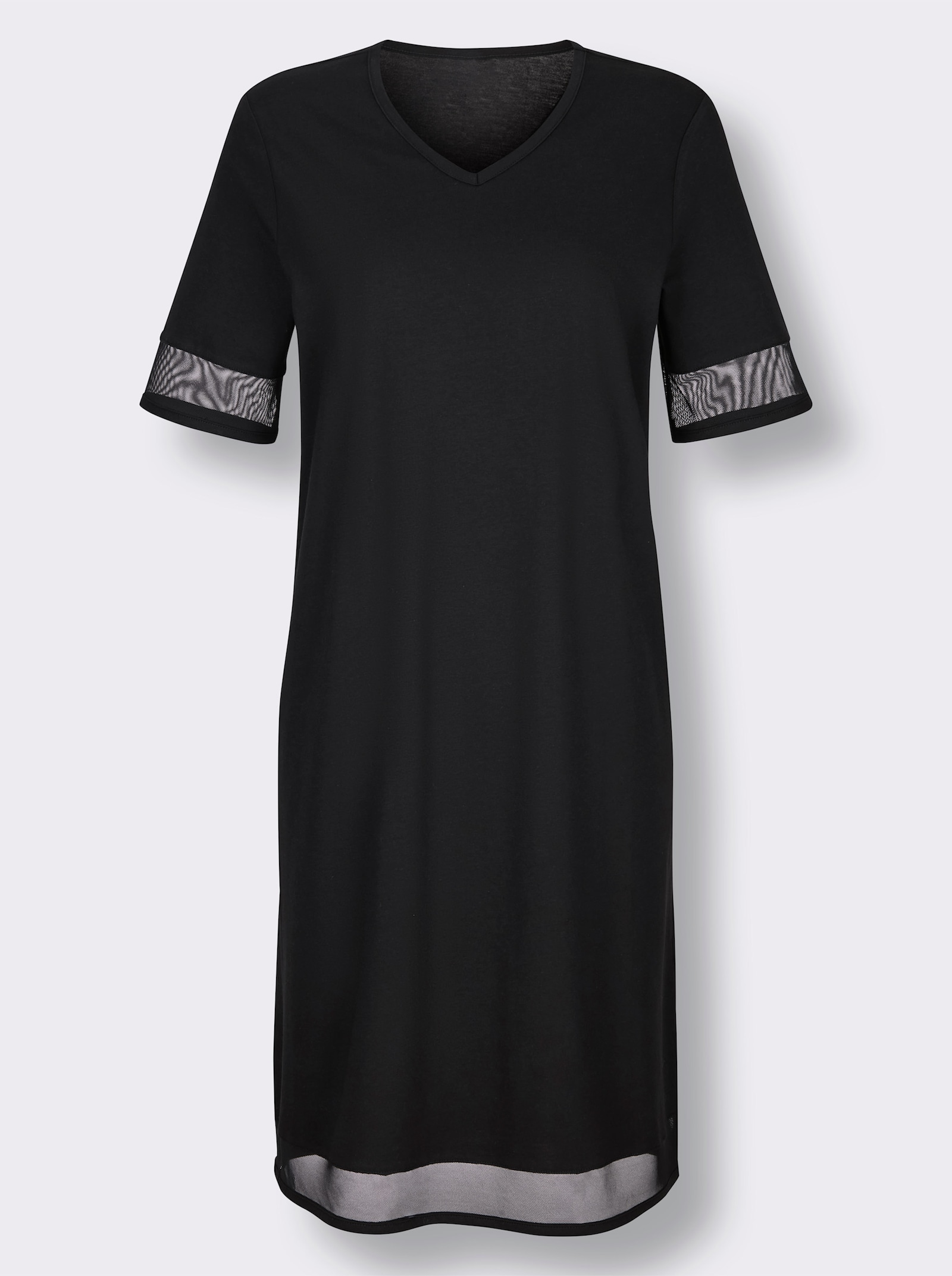 wäschepur Kurzarm-Sleepshirt mit Mesh-Einsätzen - schwarz
