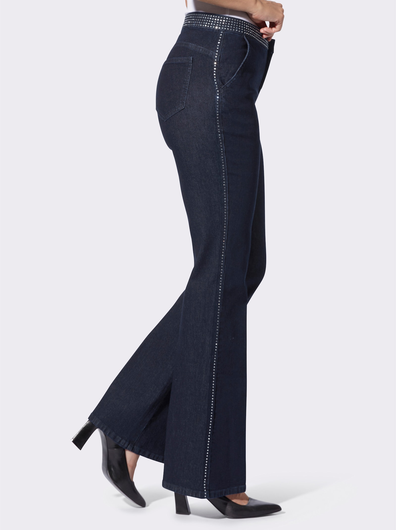 heine Bootcut-Jeans mit Glitzersteinchen-Applikation - dark blue