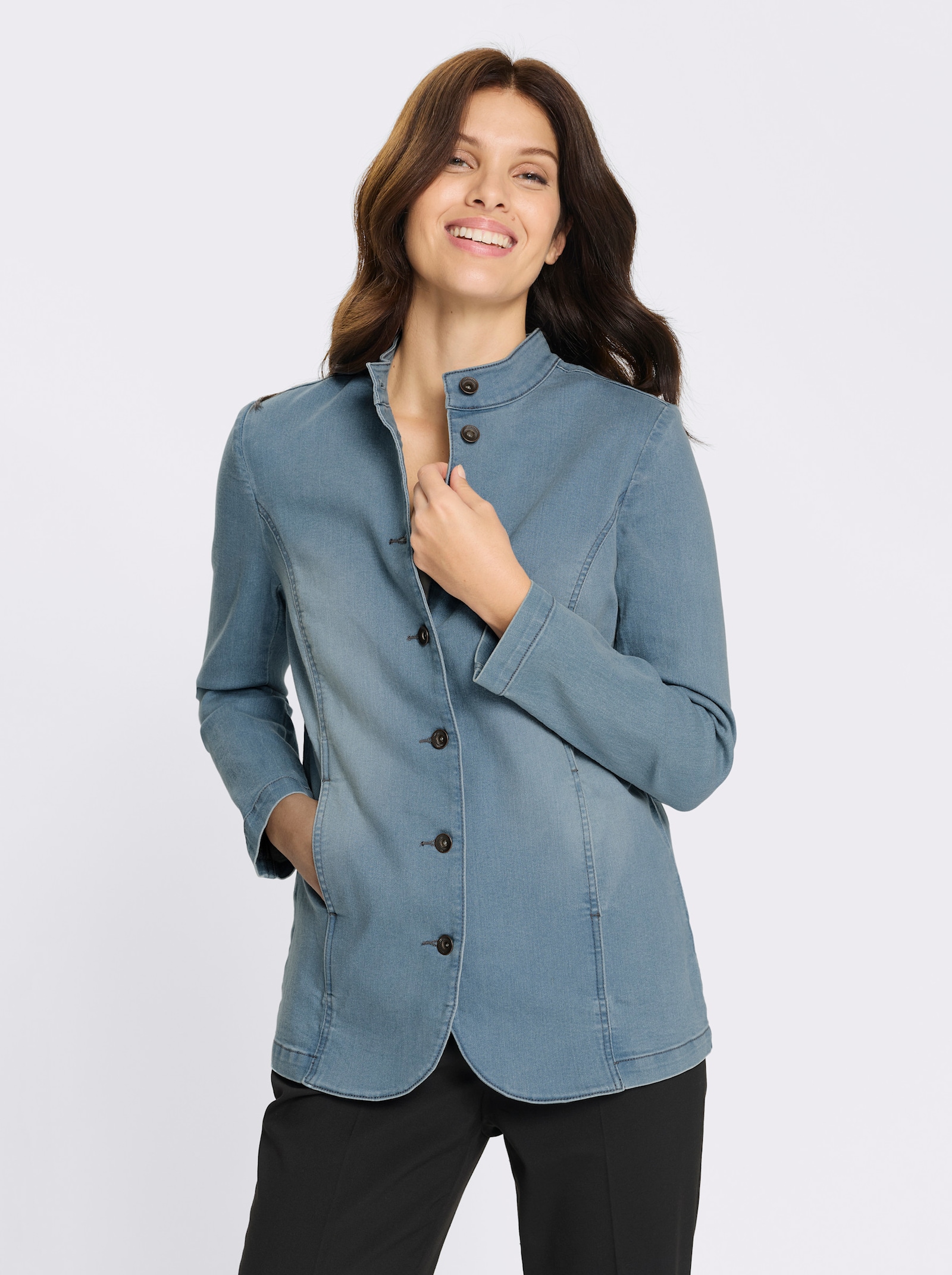 Jeansjacke mit Stehkragen - blue-bleached