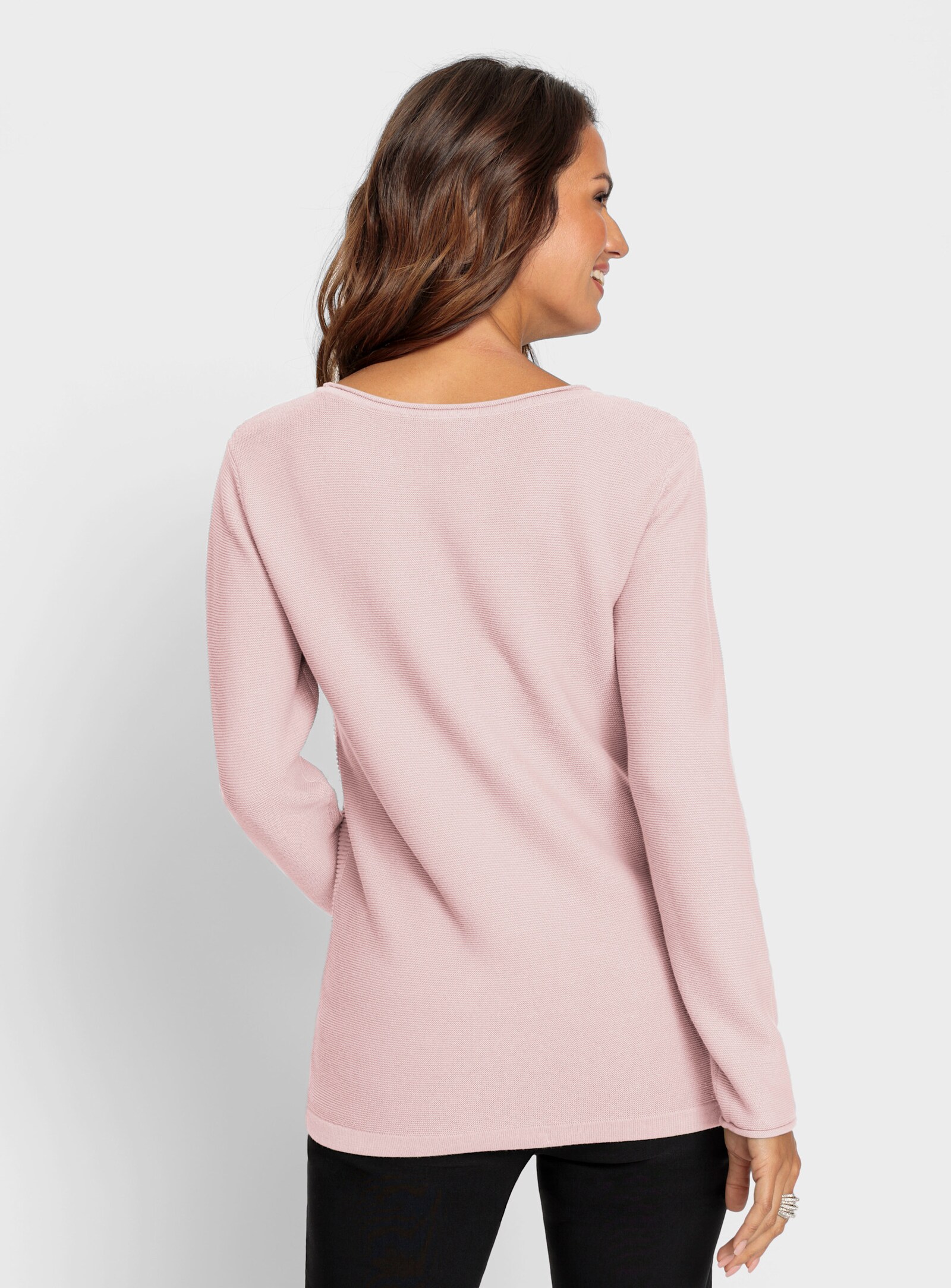 Feinstrickpullover mit seitlichen Ripp-Einsätzen - hellrosé