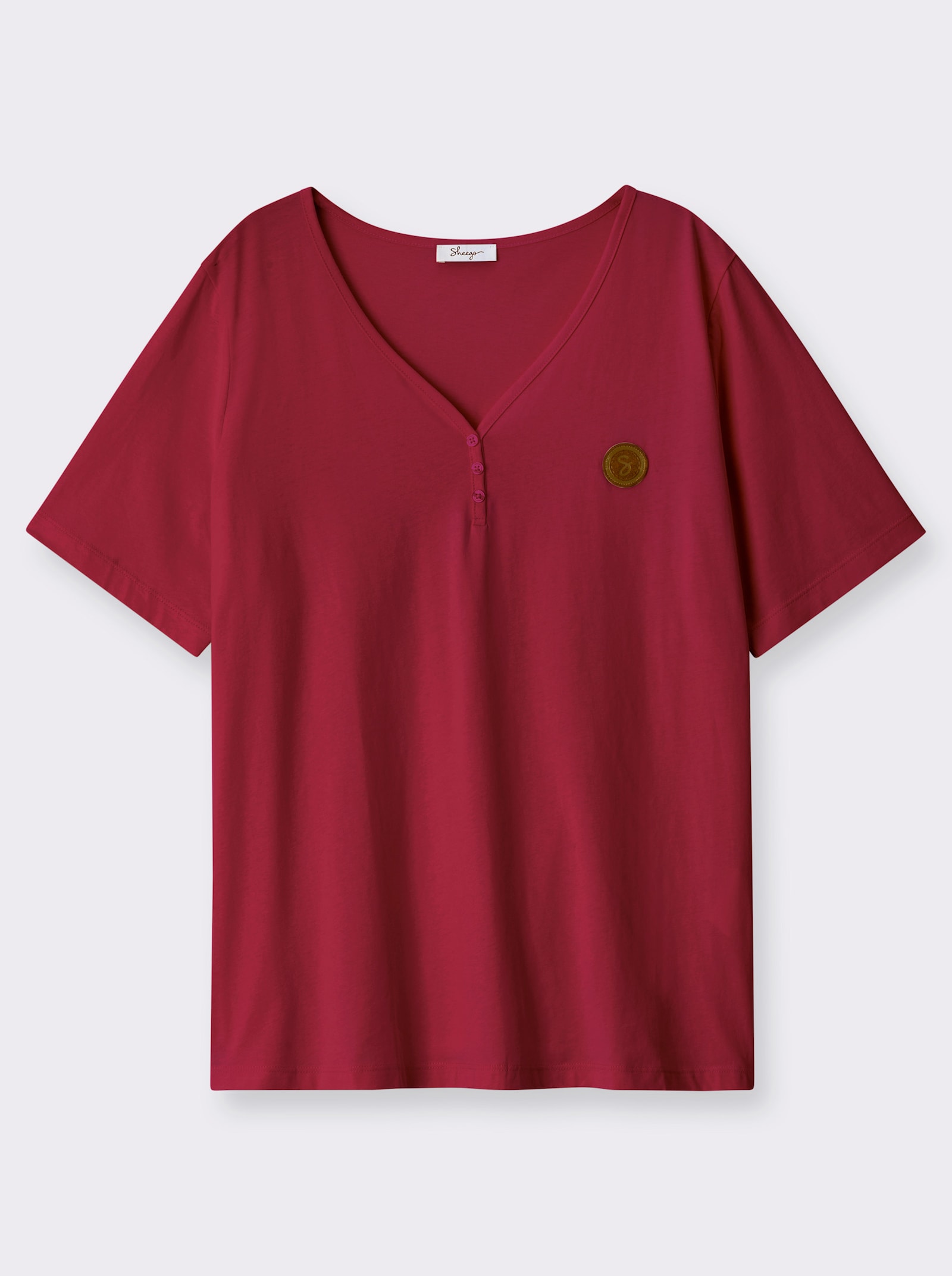 sheego Shirt met V-hals en korte sierknoopsluiting - kers