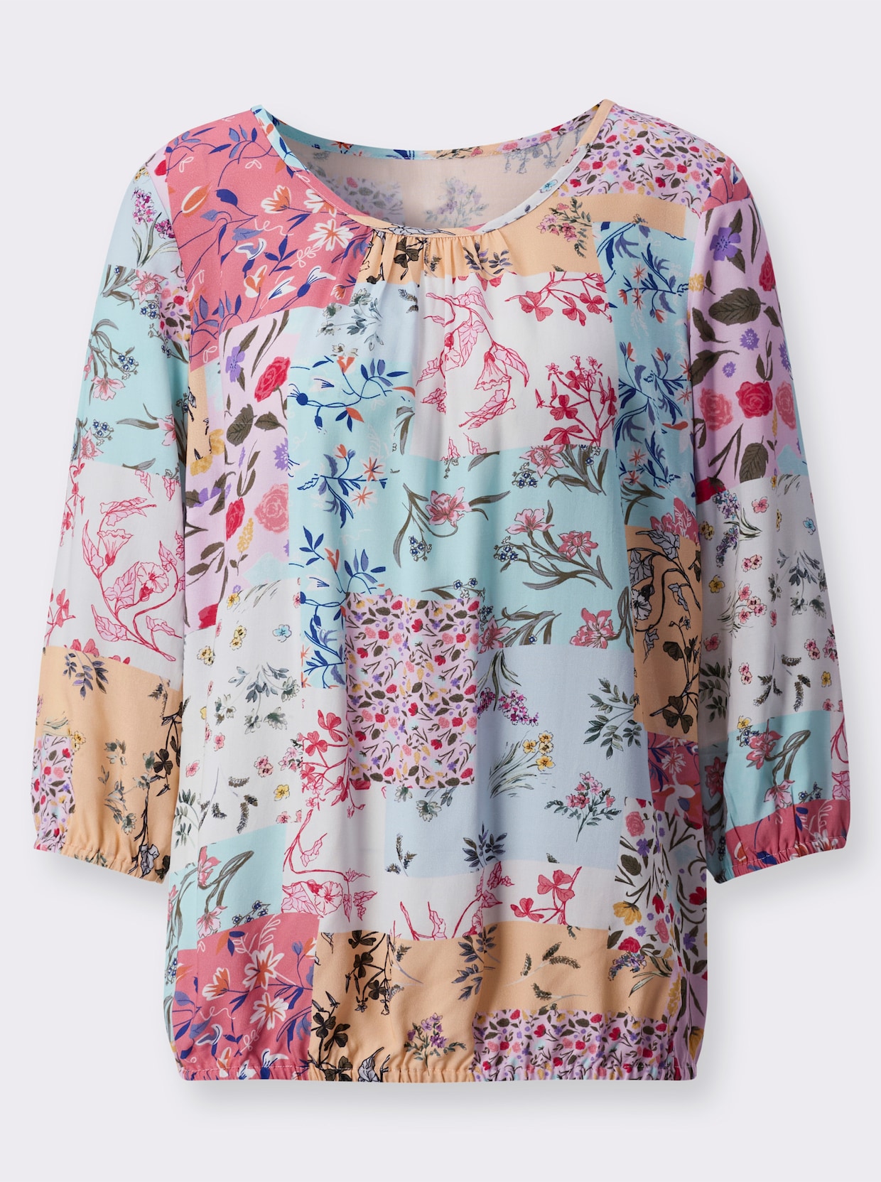 Comfortabele blouse - mint/roze geprint