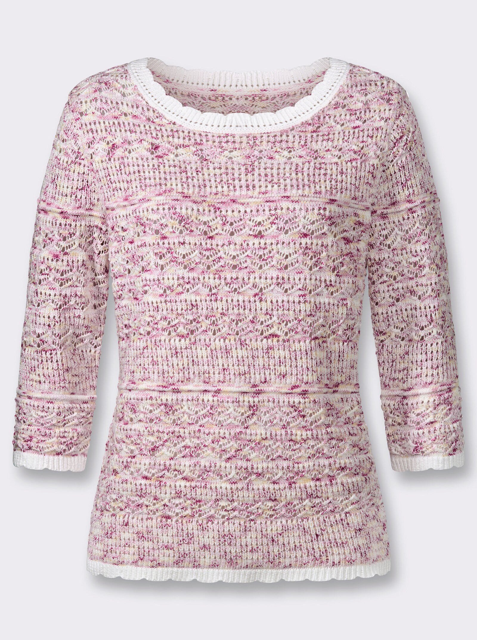 Ajour-Pullover - ecru-altrosa-gemustert
