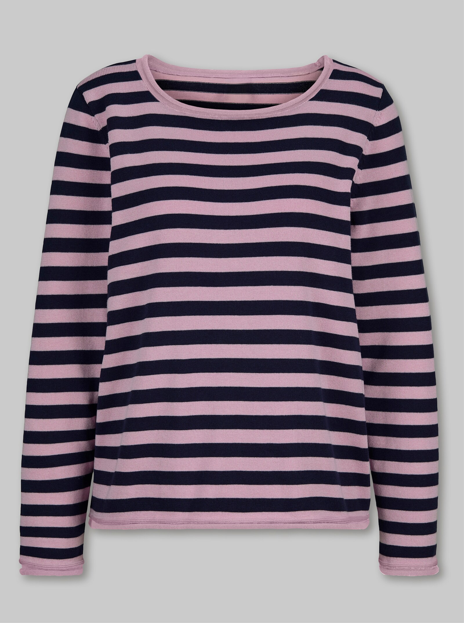 heine Feinstrickpullover mit Rollbündchen - marine-rosé-geringelt