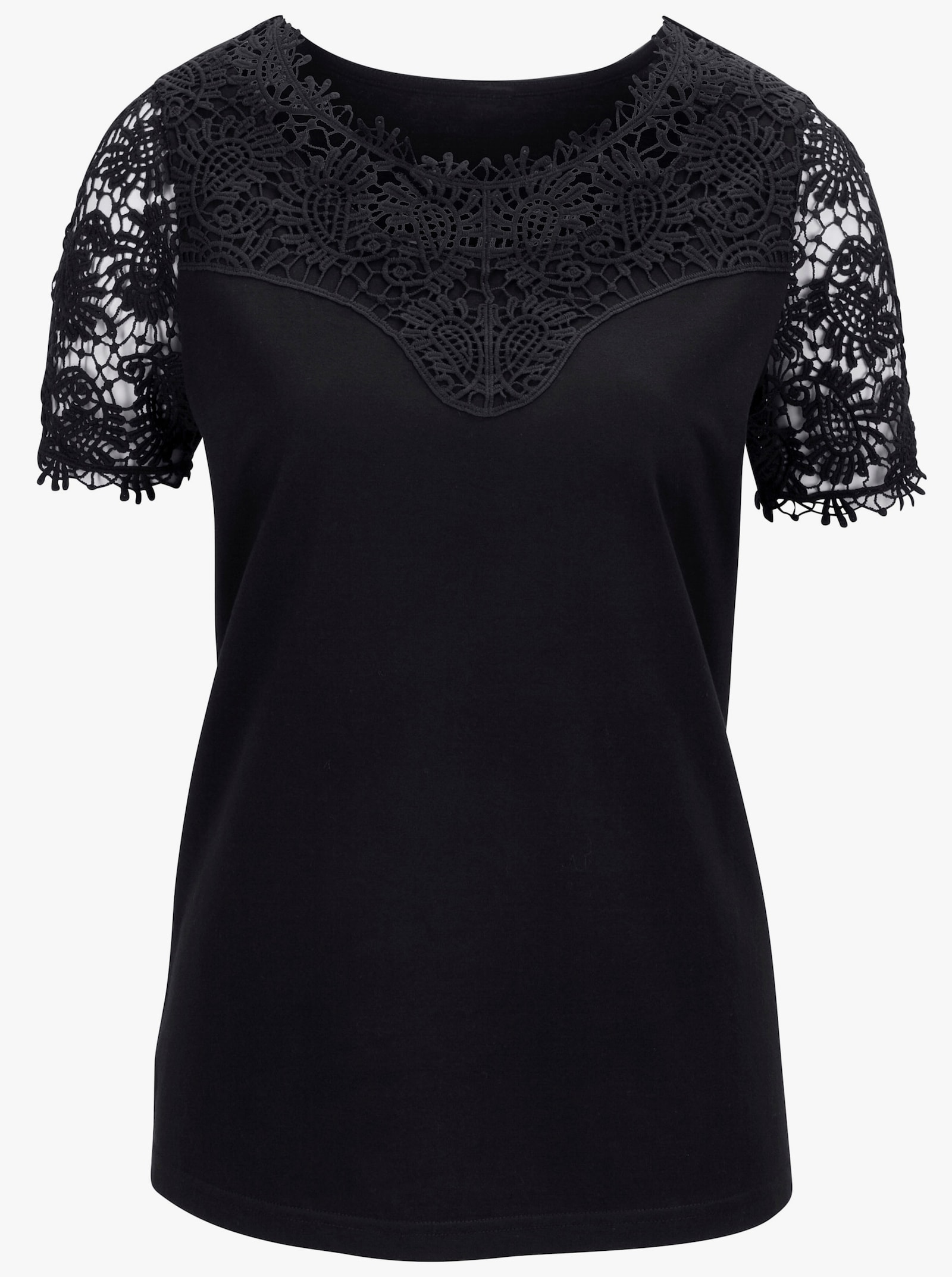 Shirt met transparant kant - zwart