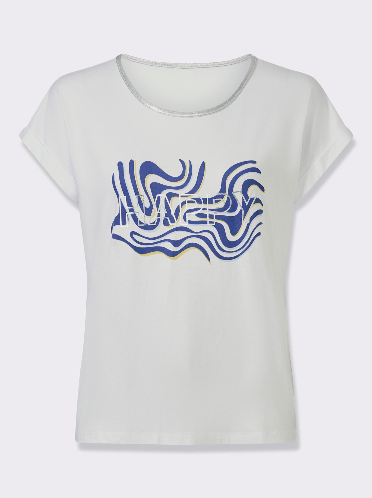 Kurzarmshirt - weiß-royalblau-bedruckt