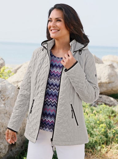 Steppjacke mit Kapuze und Stehkragen - hellgrau