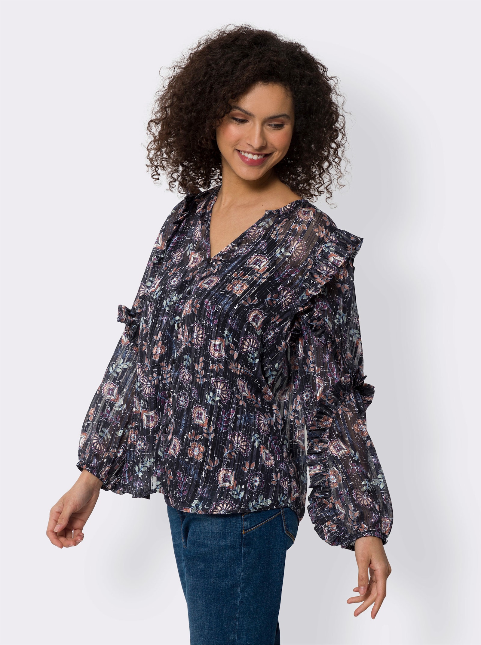 heine Blouse met print en ondoorzichtige top - marine/middenblauw bedrukt