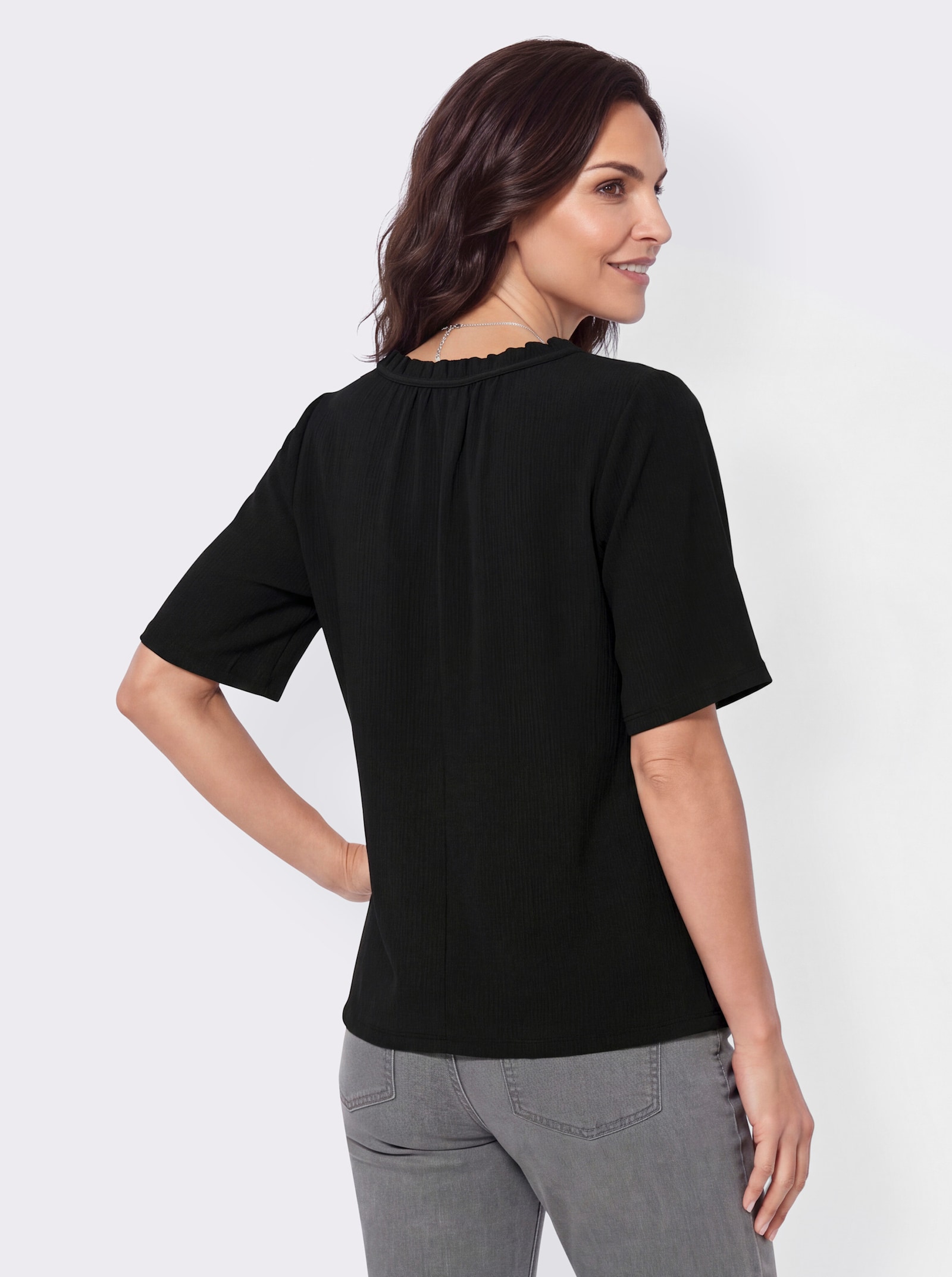 Shirt in Jacquard-Struktur - schwarz
