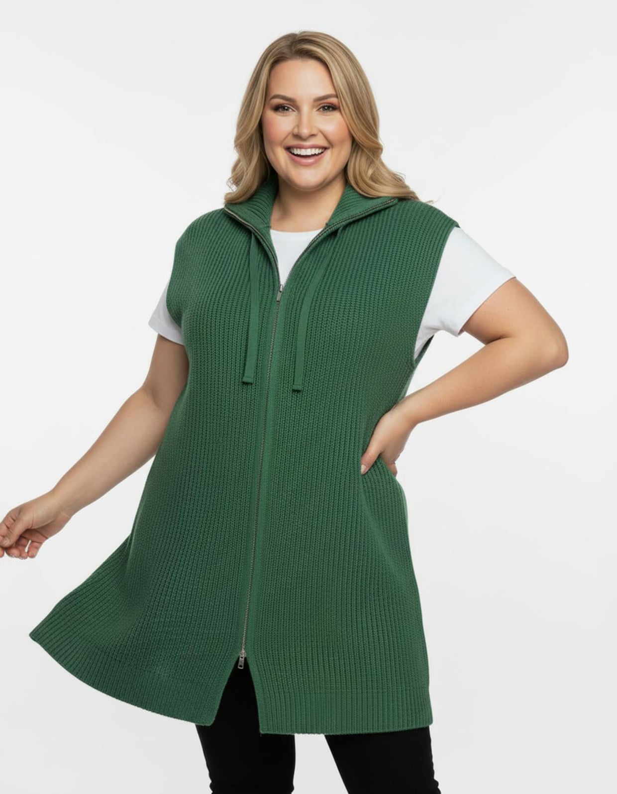 Strickweste in Longform - grün