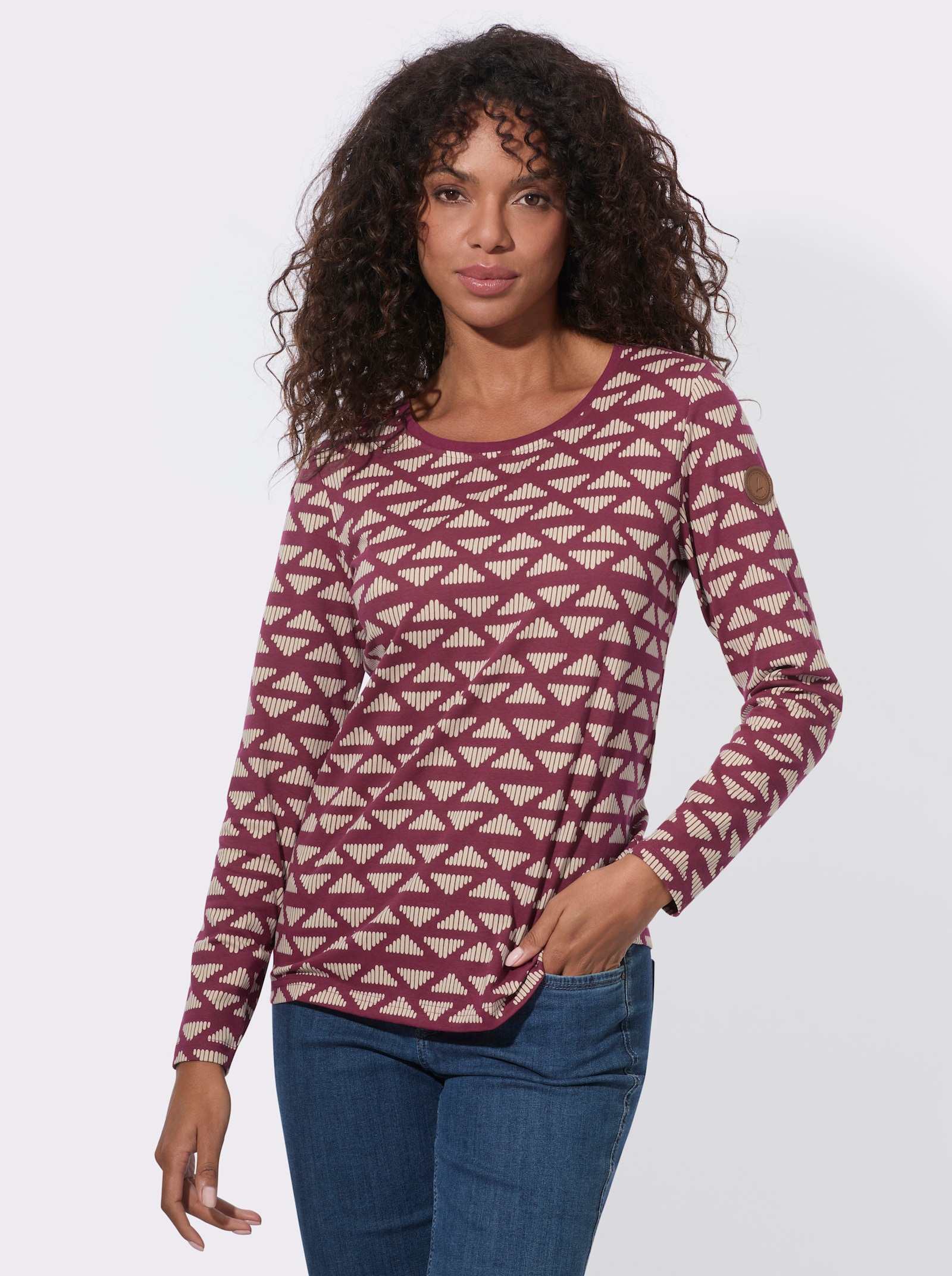 Ringelshirt in Baumwoll-Stretch-Qualität - bordeaux-sand-bedruckt