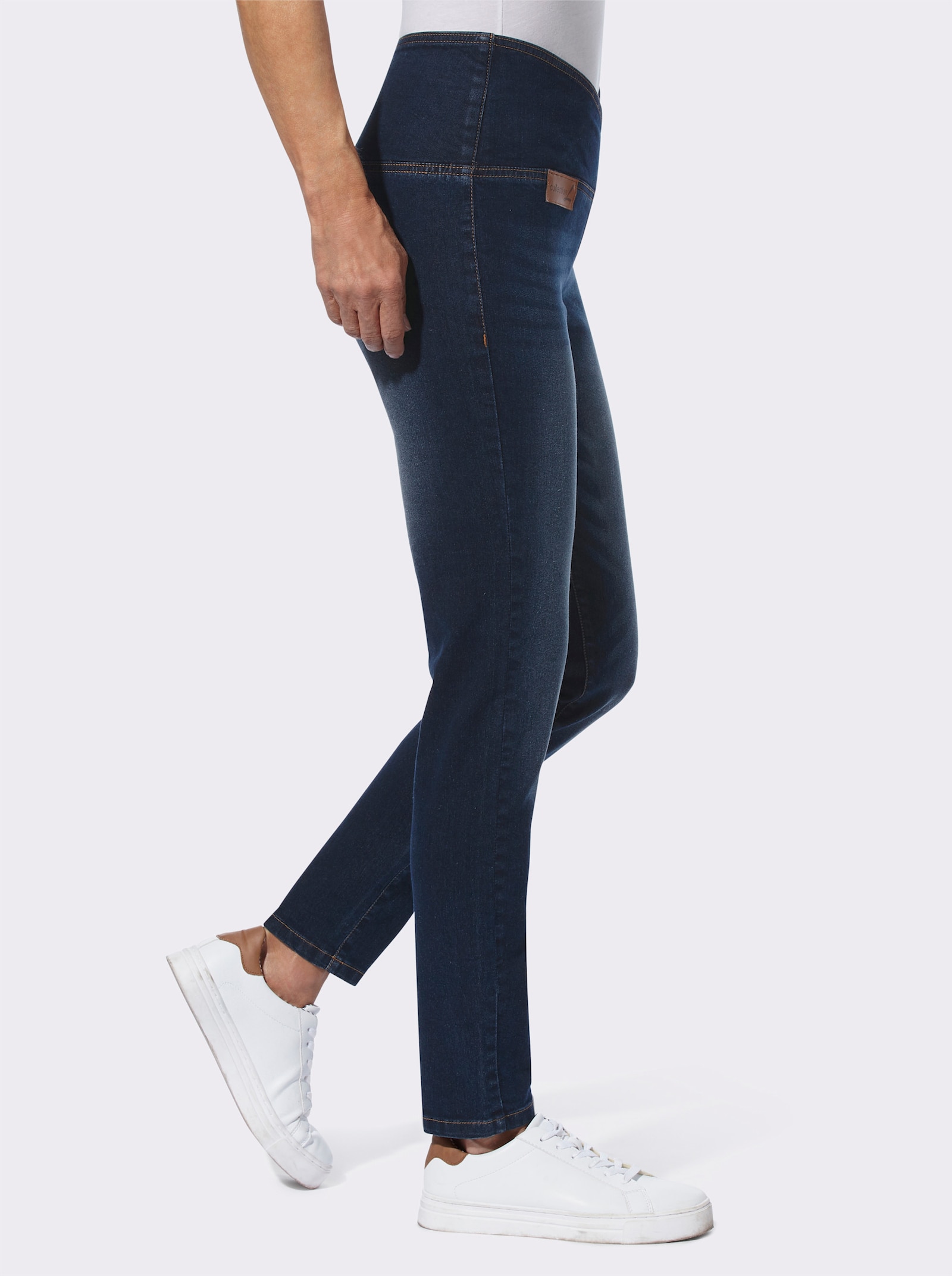 Stretch-Jeans mit überlappendem Bund - dark blue