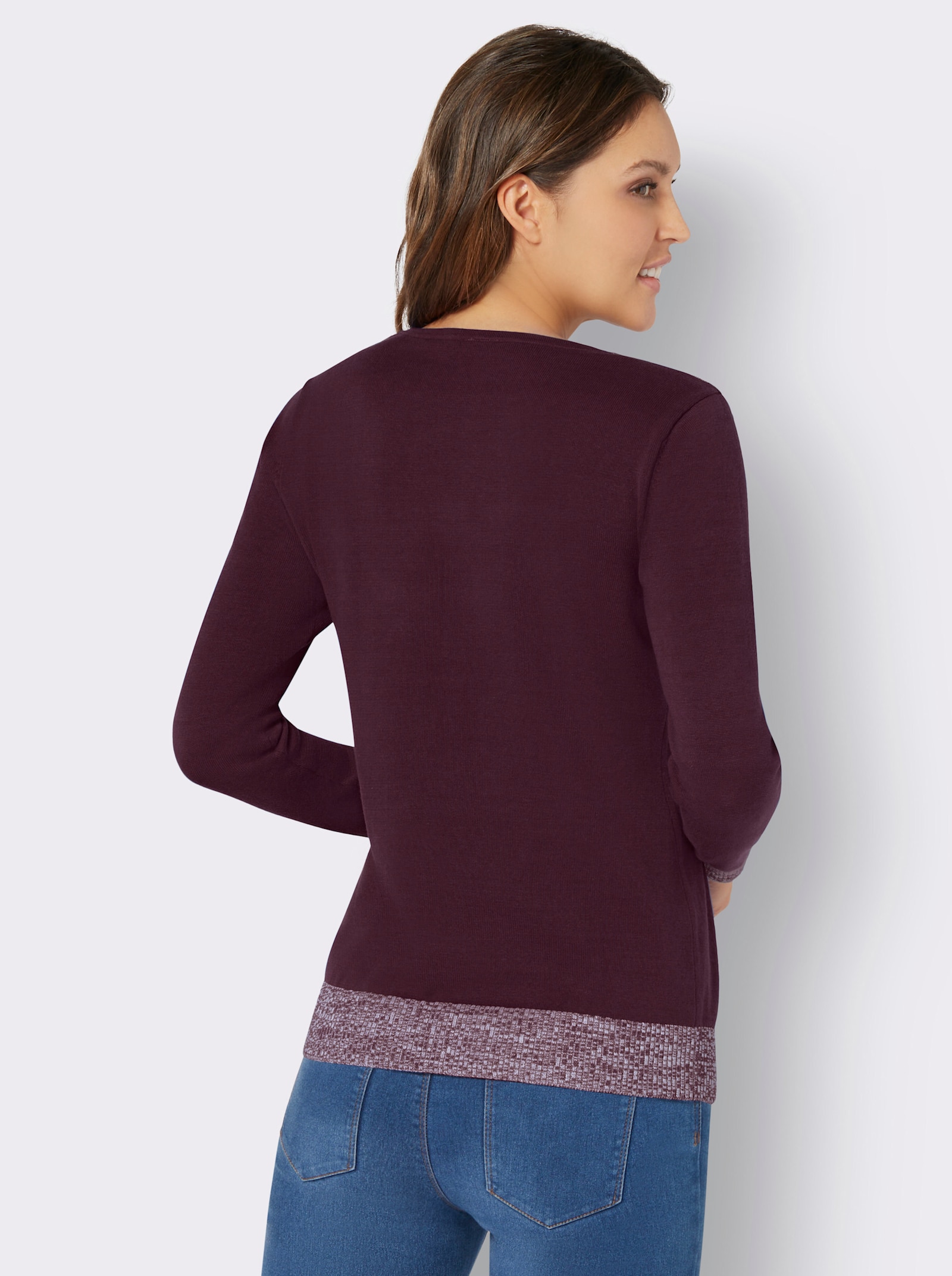 Langarm-Pullover mit Melange-Partien - burgund