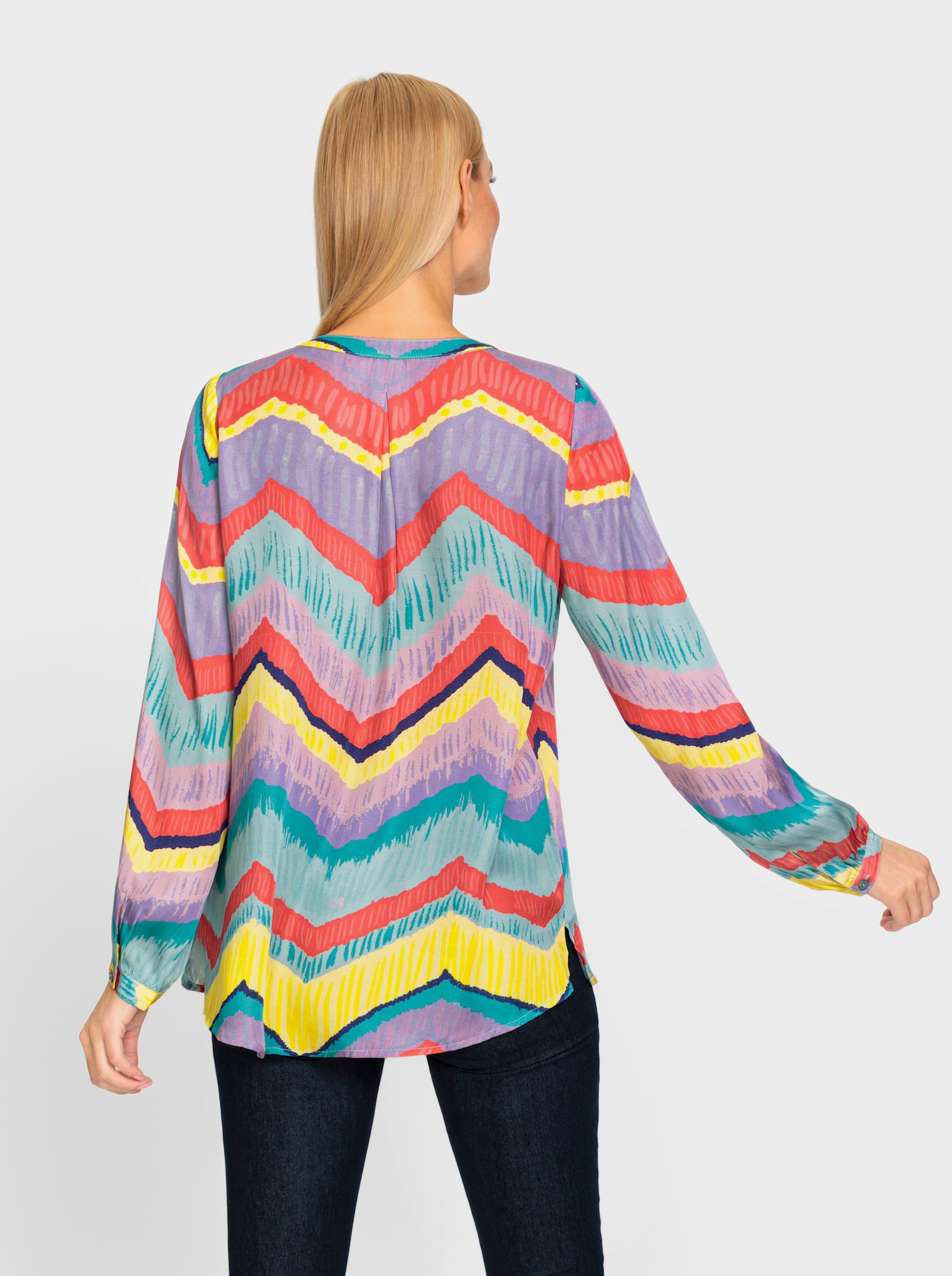 heine Schlupf-Bluse mit Zick-Zack-Muster - zitrone-mint-bedruckt