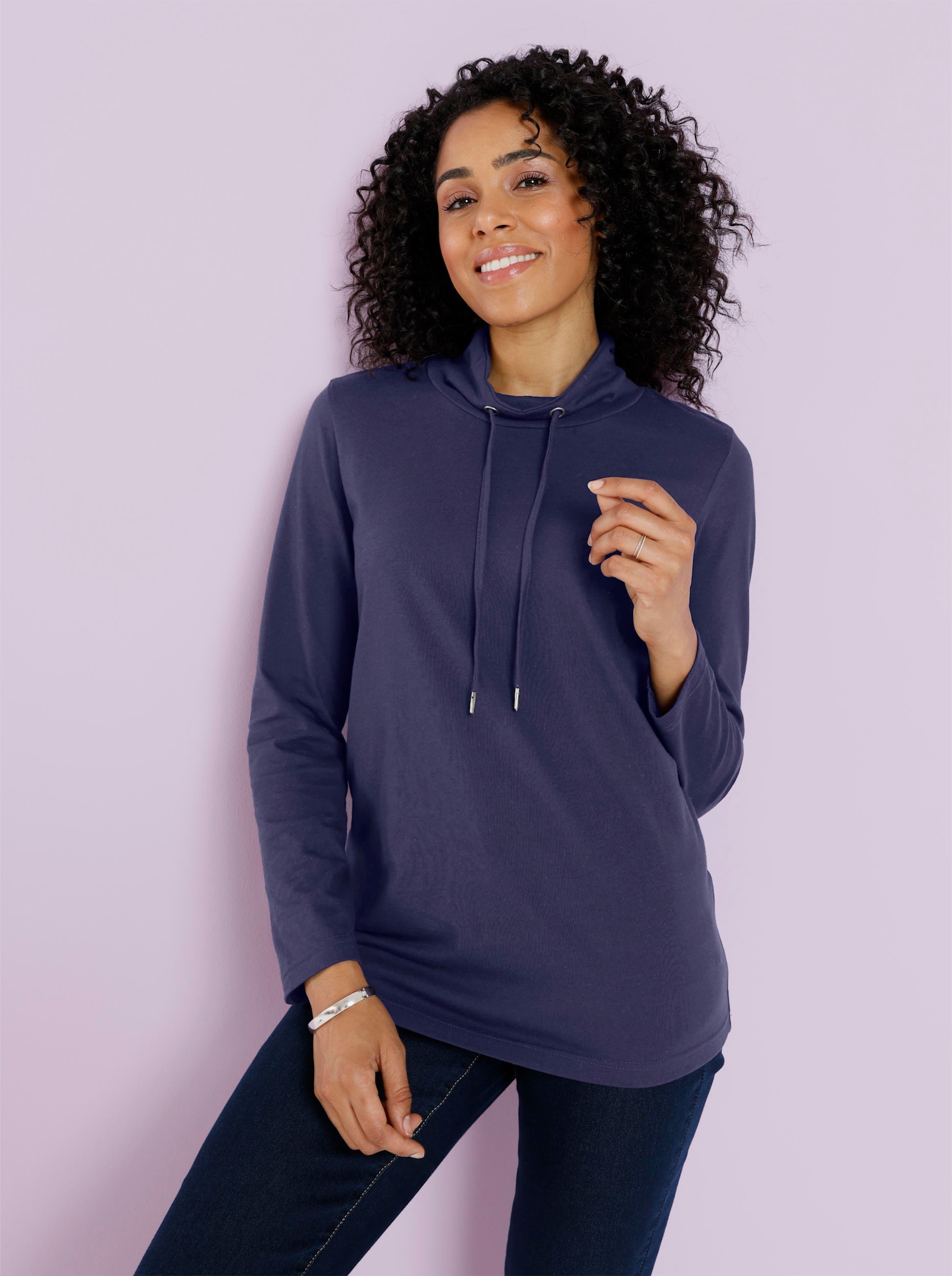 Shirt met opstaande kraag van puur katoen - marine