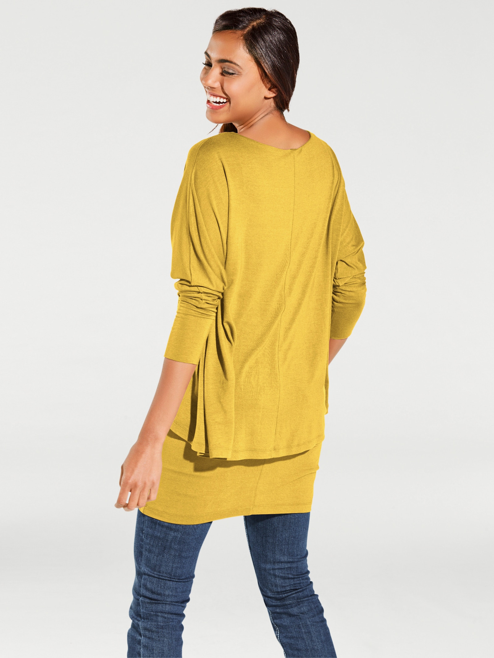heine Shirt met ronde hals en vleermuismouwen - zonnegeel