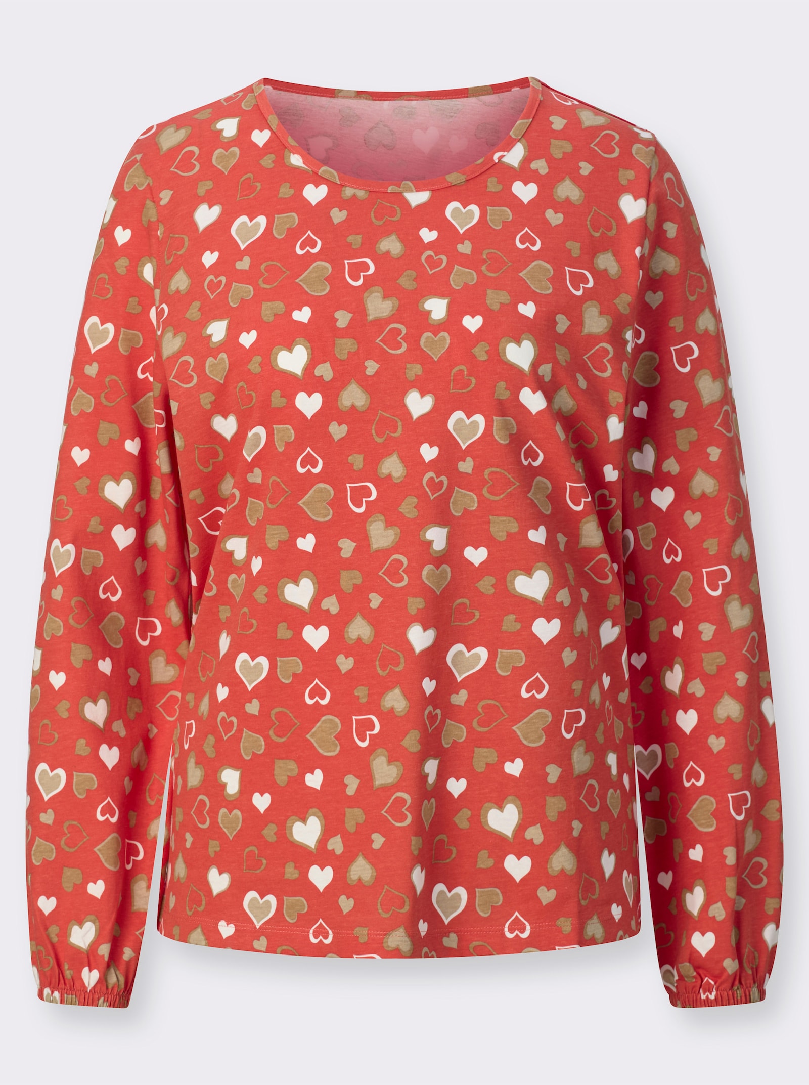 Shirt met lange mouwen en hartdessin - terra/camel bedrukt