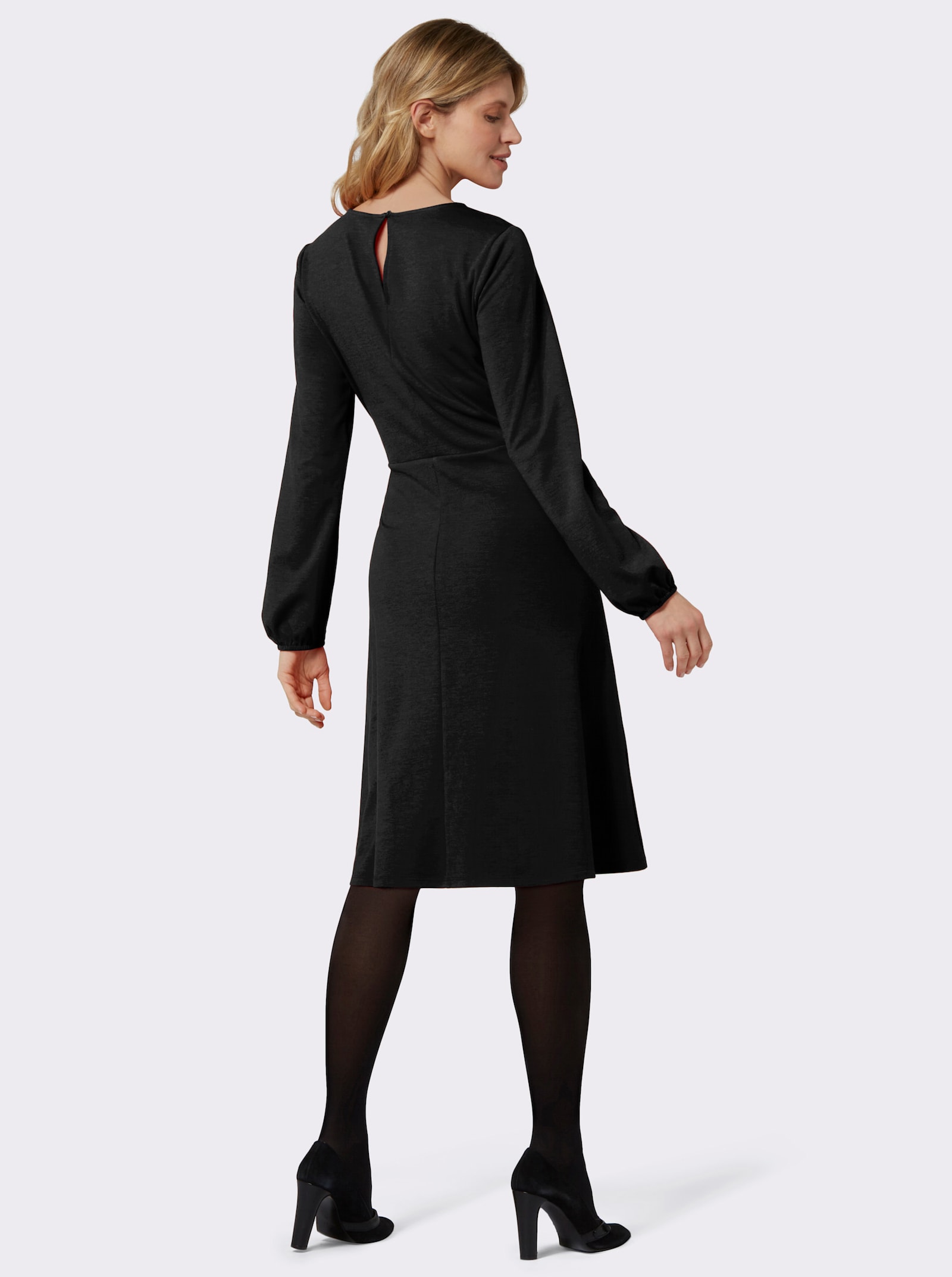 Jerseykleid mit elastischen Bündchen - schwarz