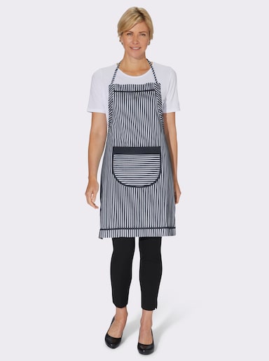 Latzschürze mit Tasche vorne - marine-gestreift