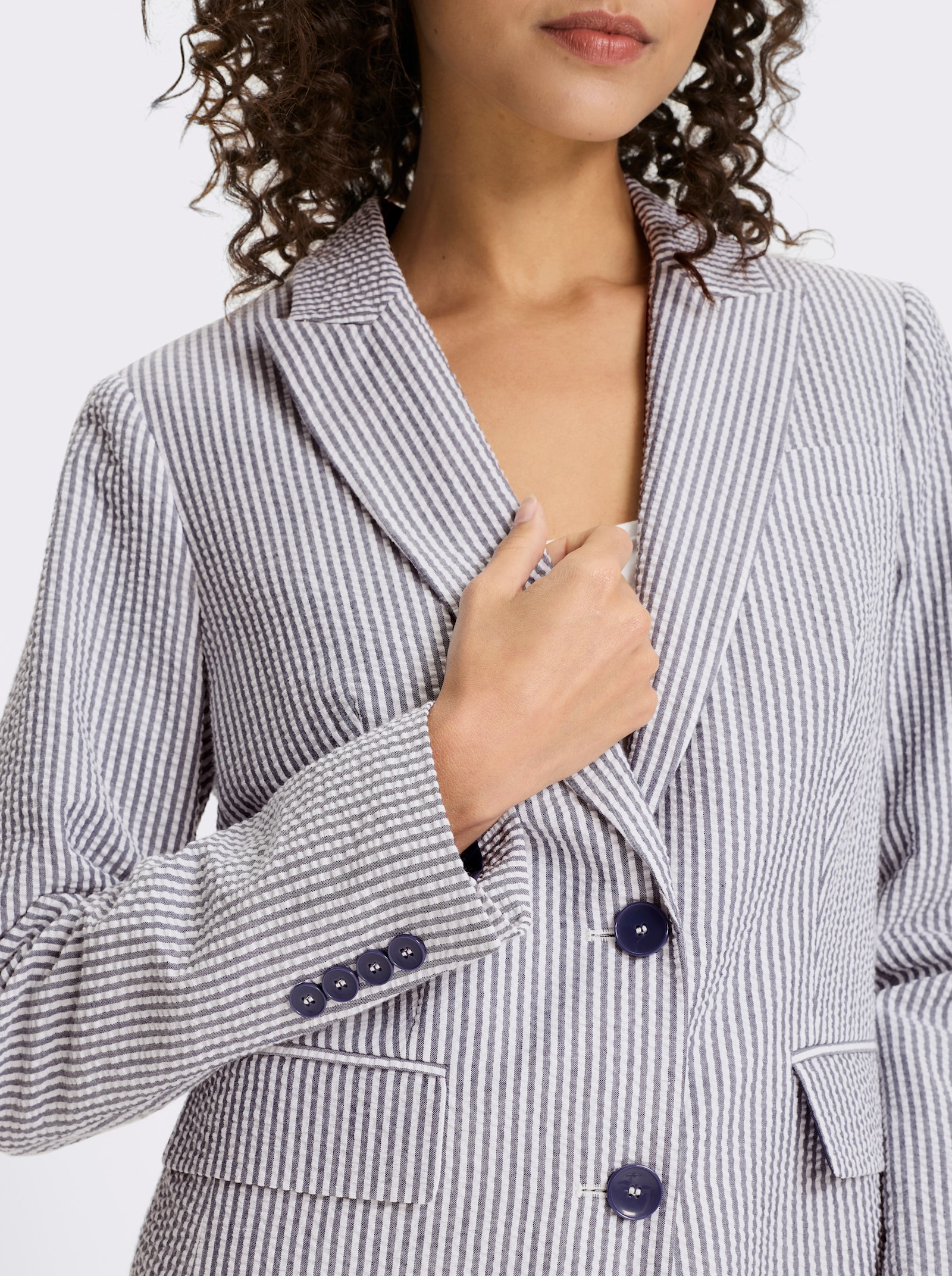 heine Blazer aus Seersucker - marine-weiß-gestreift