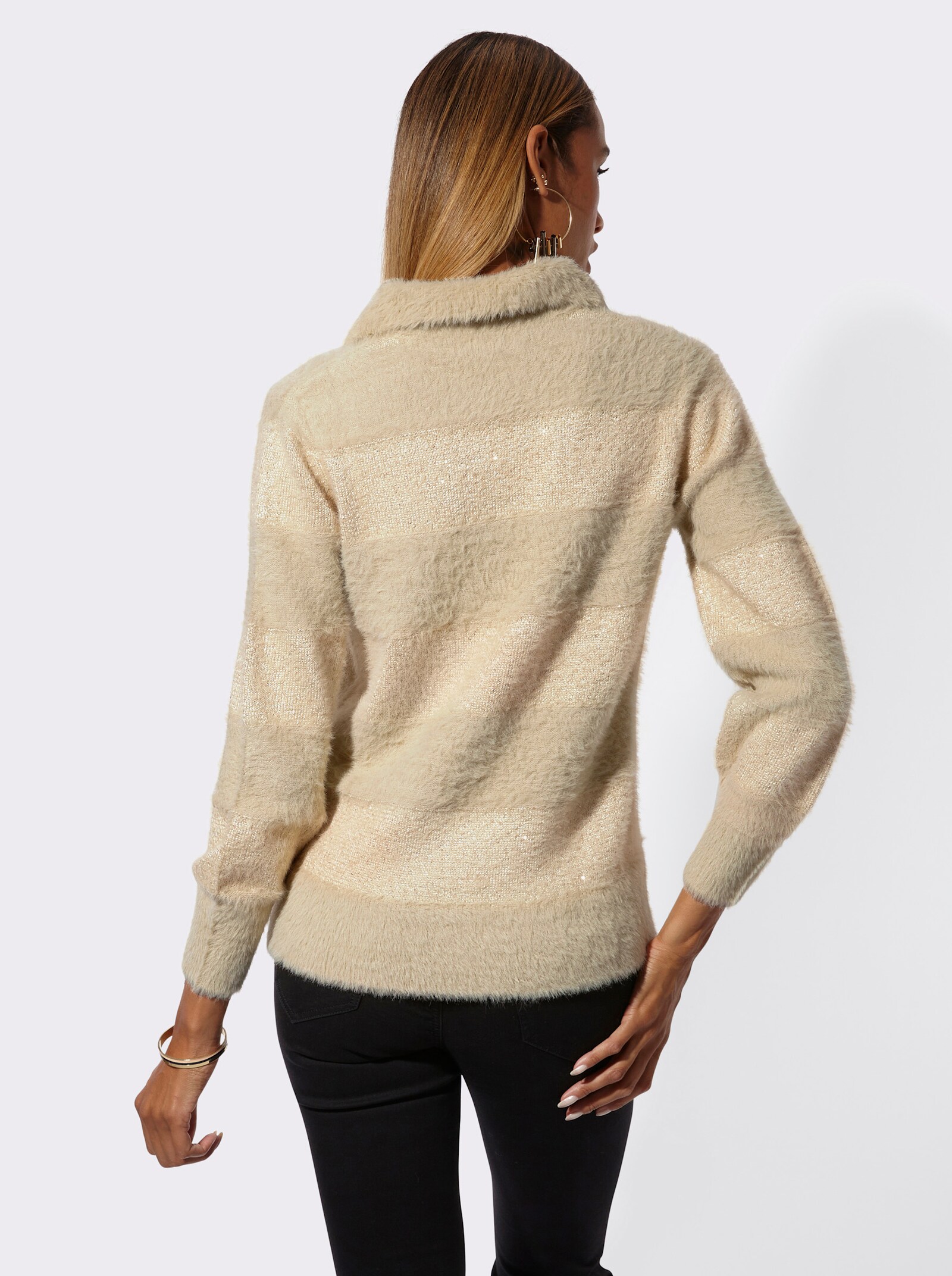 Langarm-Pullover mit Pailletten - sand