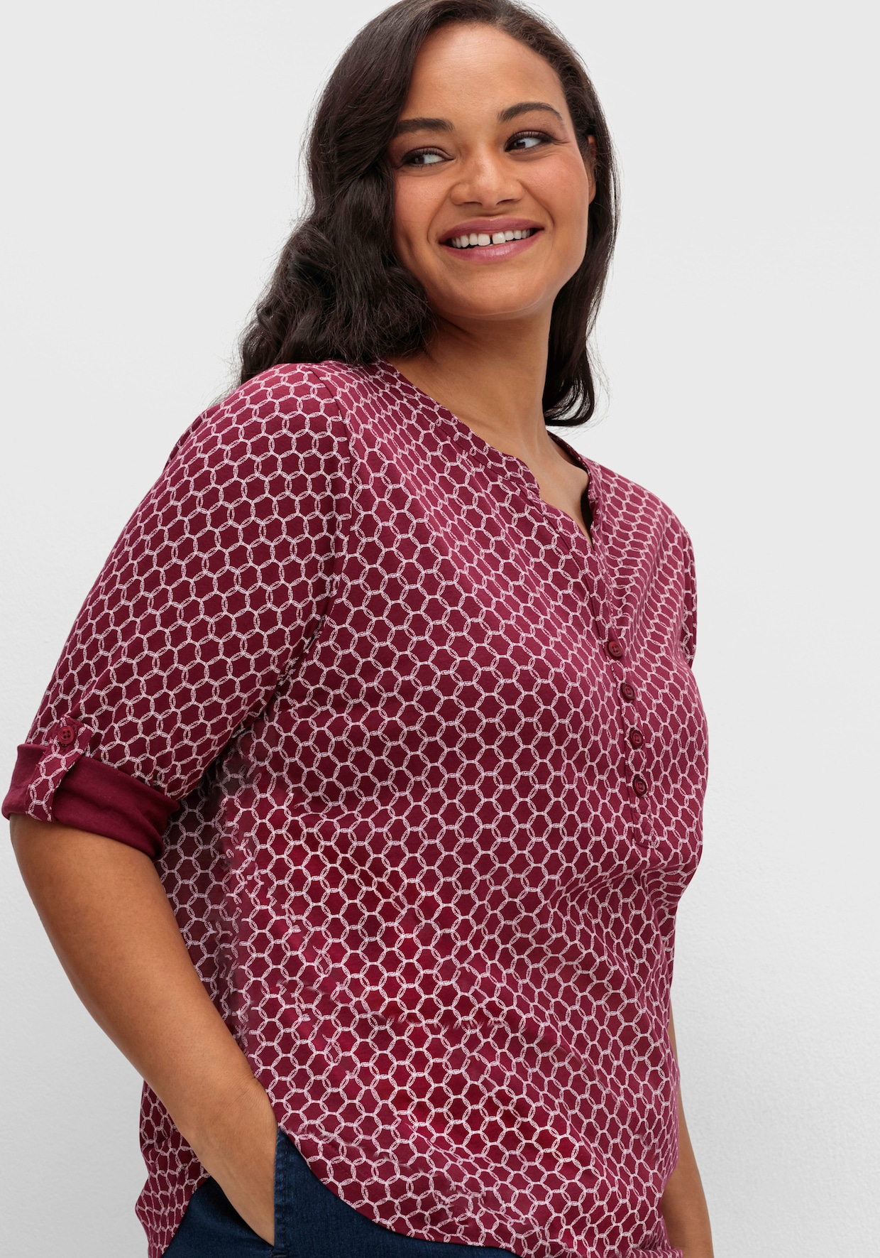 3/4-Arm-Shirt mit krempelbaren Ärmeln - bordeaux-bedruckt