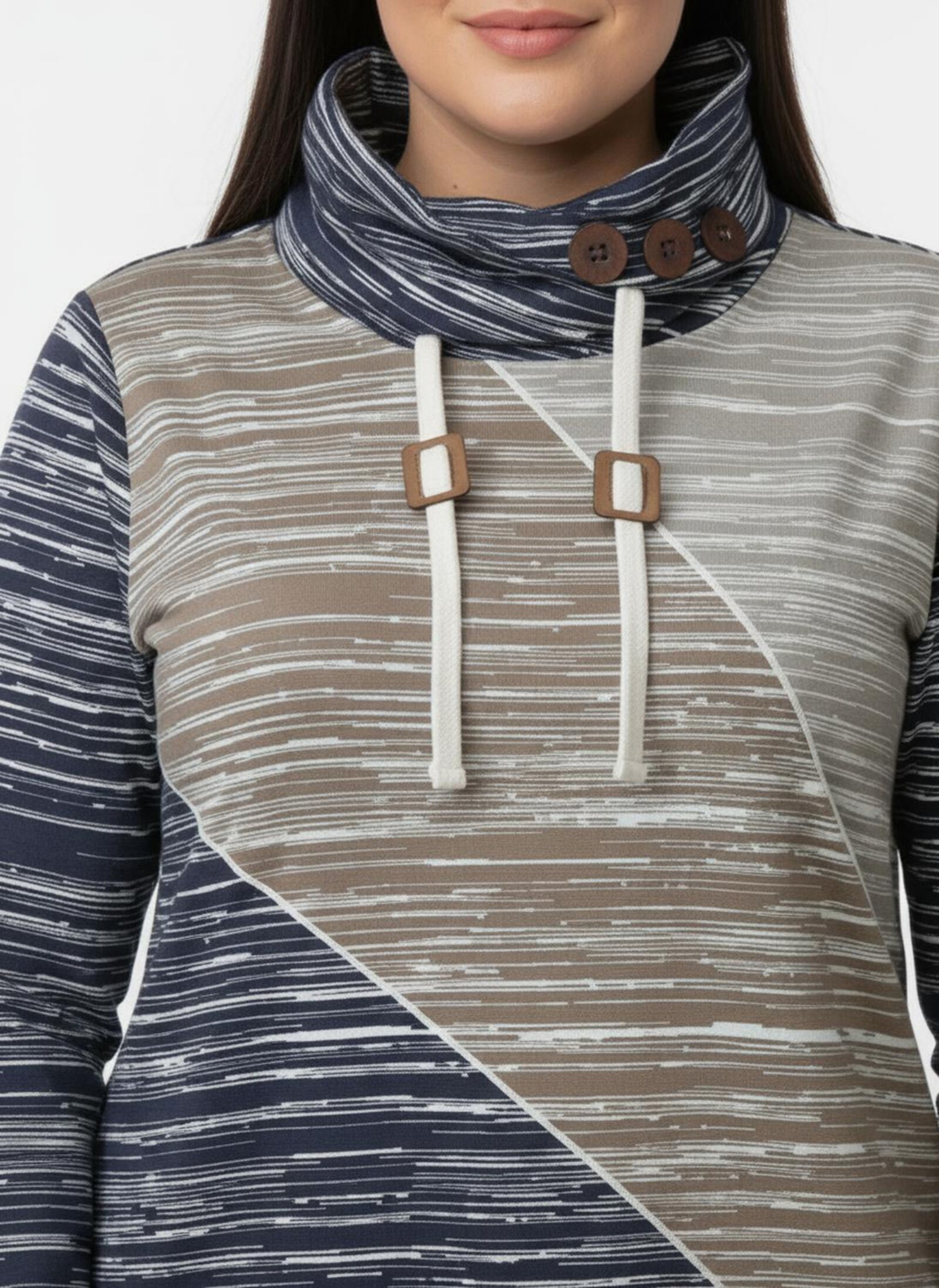 Sweatshirt mit elastischen Bündchen - dunkelblau-ecru-bedruckt