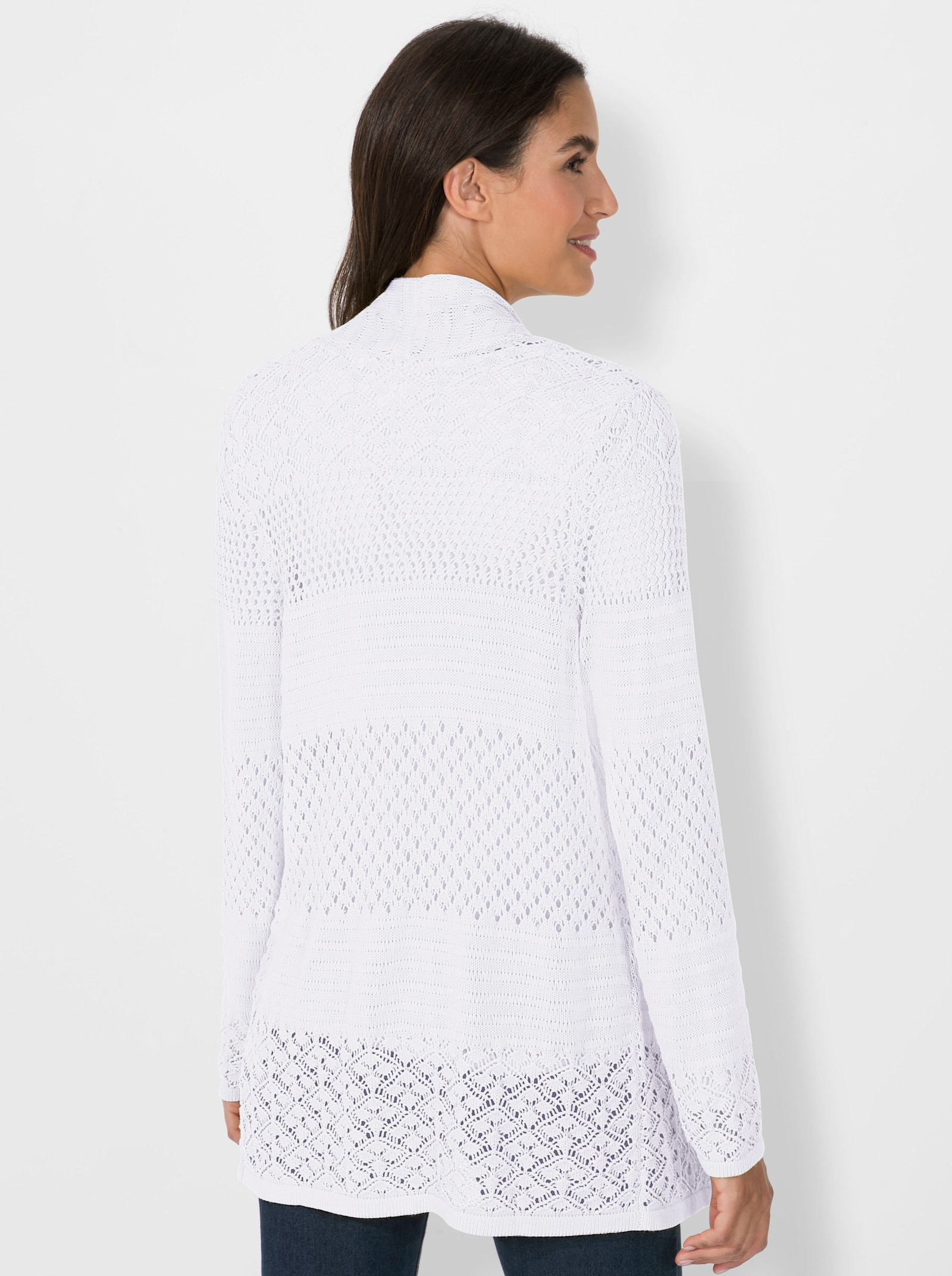 Strickjacke mit Ajour-Muster - weiss