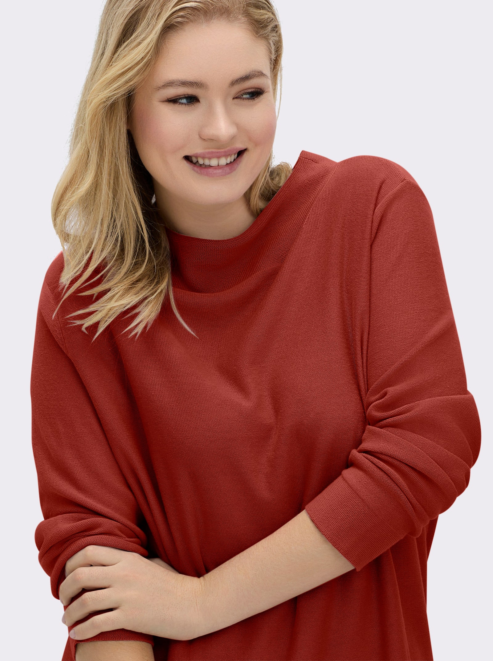 Langarm-Pullover aus reiner Baumwolle - rostrot