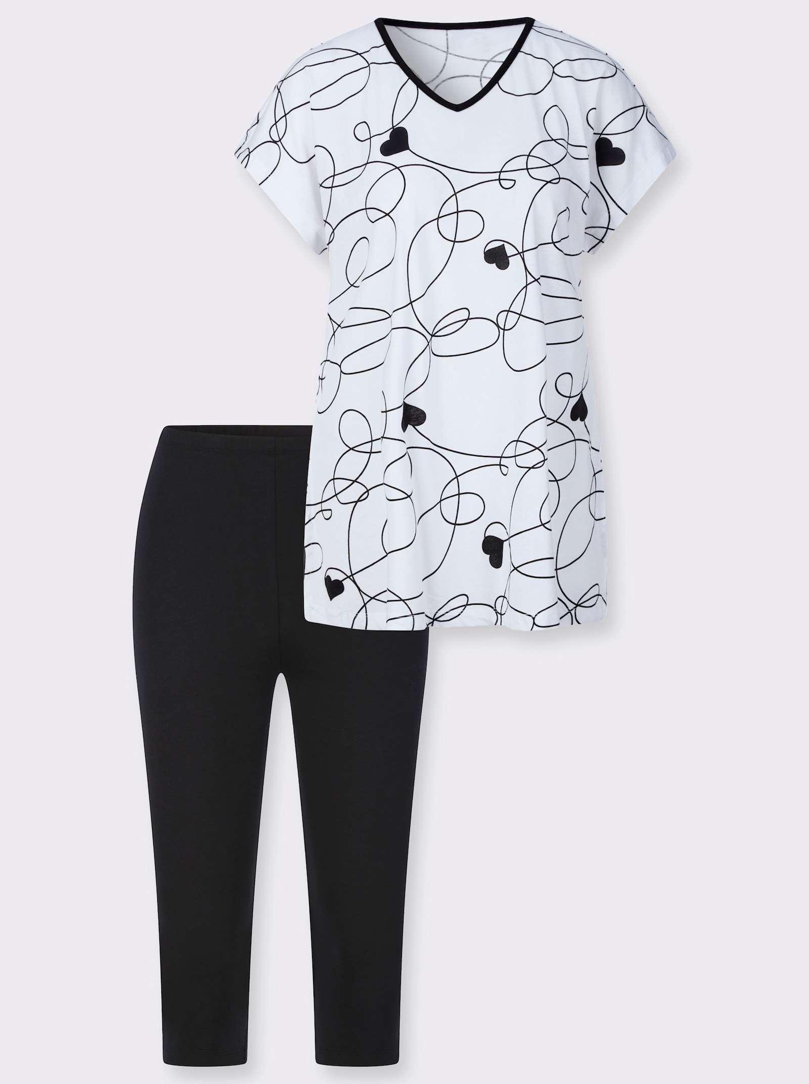 Capri pyžamo, dlhé tričko+legíny - bielo-čierna