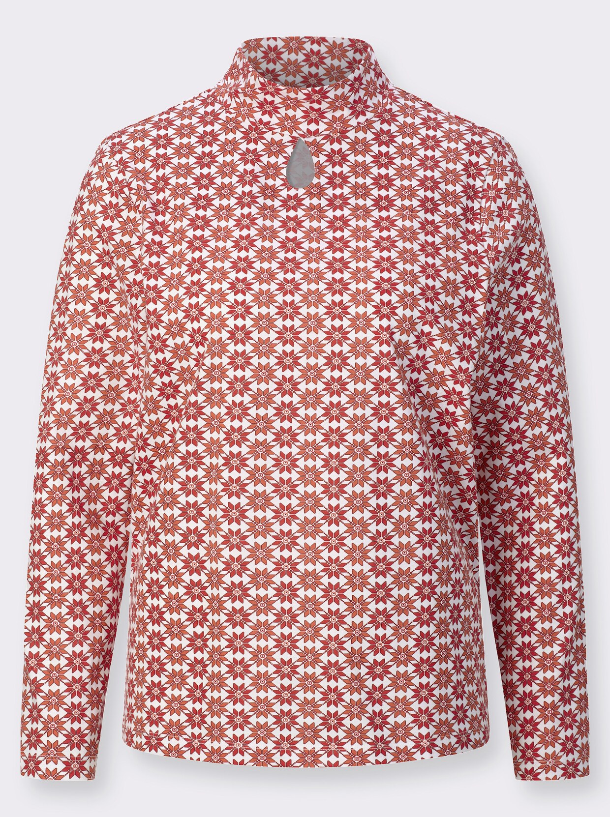 Shirt met opstaande kraag - kers/ecru bedrukt