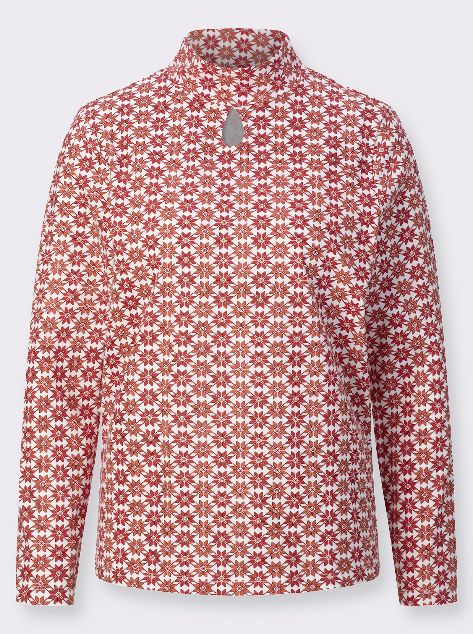 Stehkragenshirt mit Cut-out-Tropfen - kirsche-ecru-bedruckt