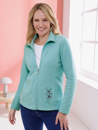 Fleecejacke mit Blütenstickerei - mint