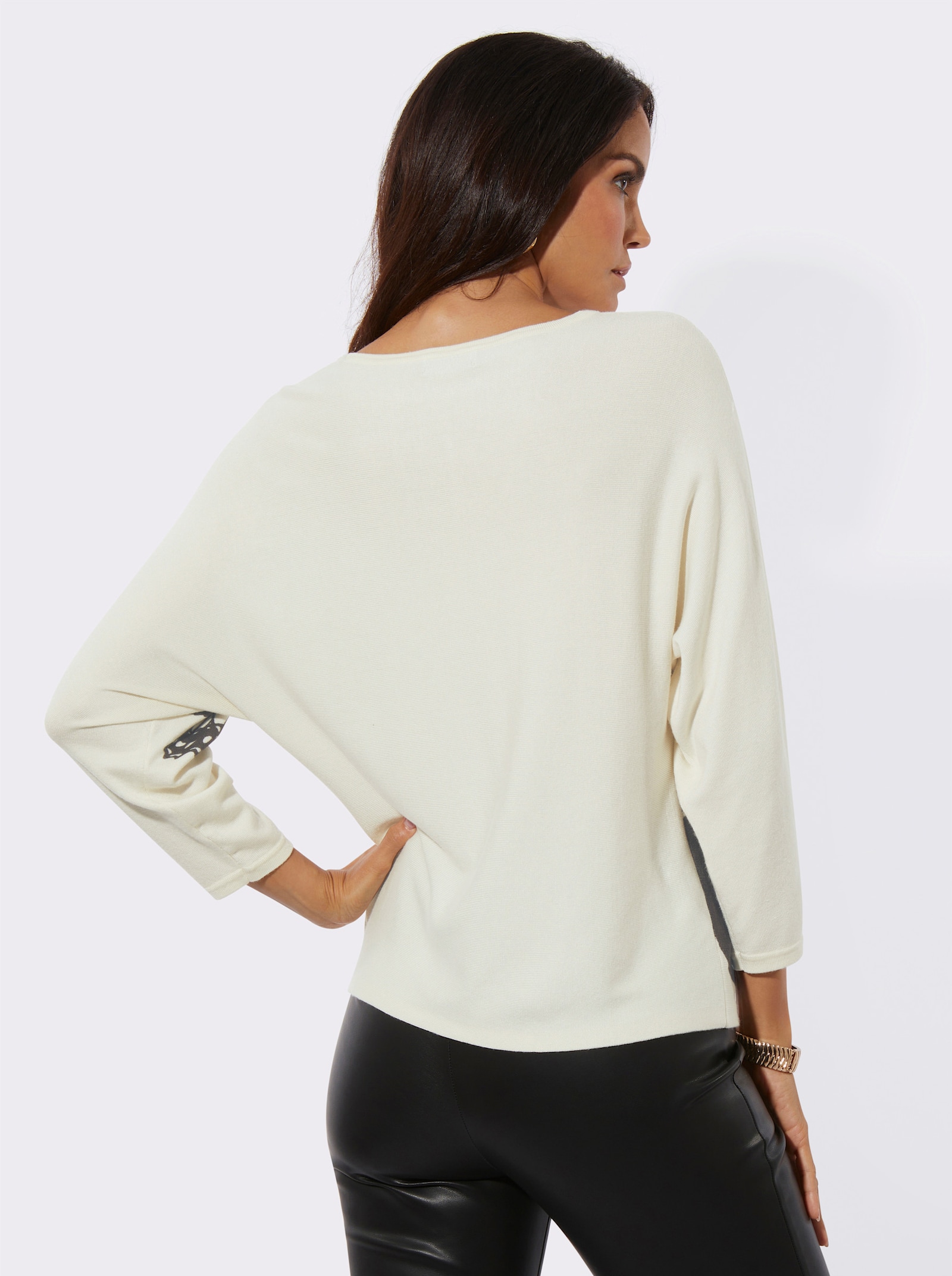 Feinstrickpullover mit Blütenmotiv - champagner-graphit-bedruckt