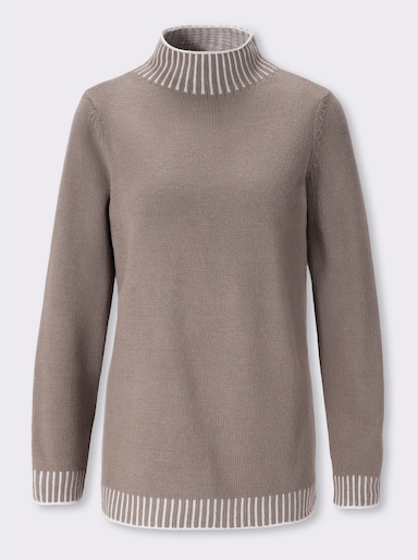 Stehkragenpullover mit Kontrast-Details - taupe