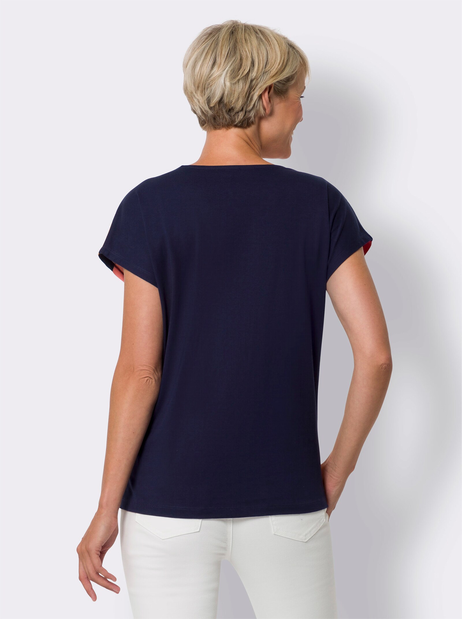 Tričko s kulatým výstřihem a proužkovaným potiskem - námořnická-korálová-potisk