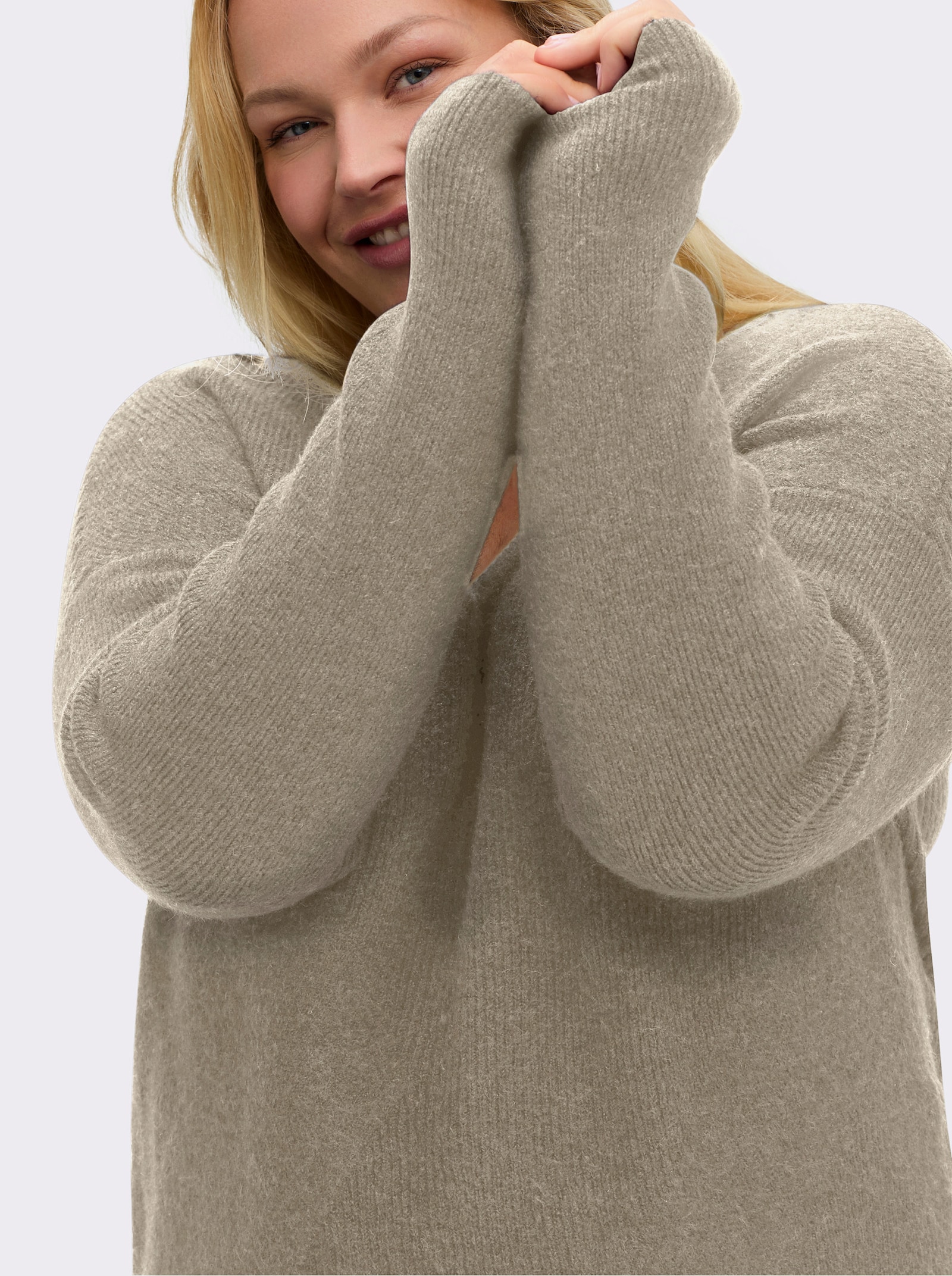 sheego Pullover in Rippstruktur - beige-meliert