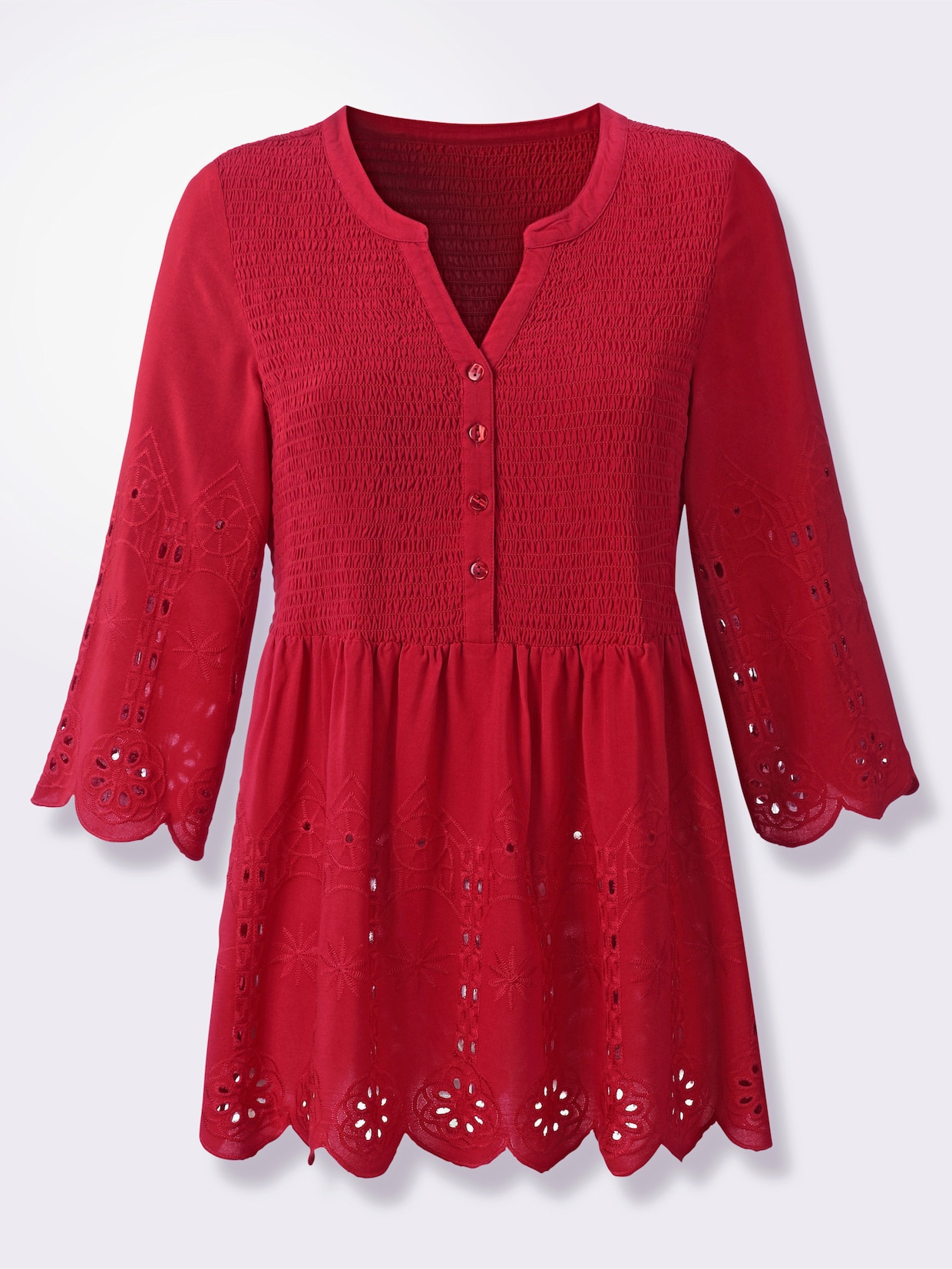 Spetstunika med hålbroderi - röd