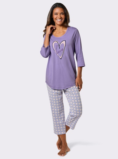 wäschepur Schlafanzug mit Herz-Motiv - lavendel-ecru-bedruckt