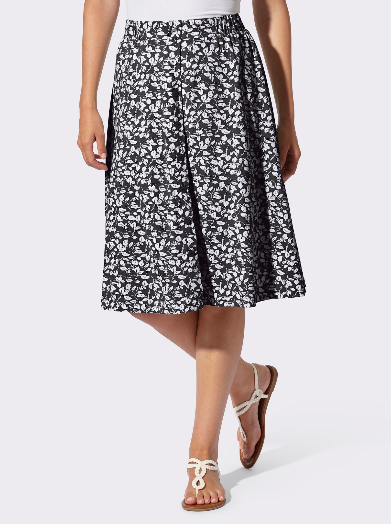 Schlupfrock mit imitierter Knopfleiste - schwarz-weiß-bedruckt