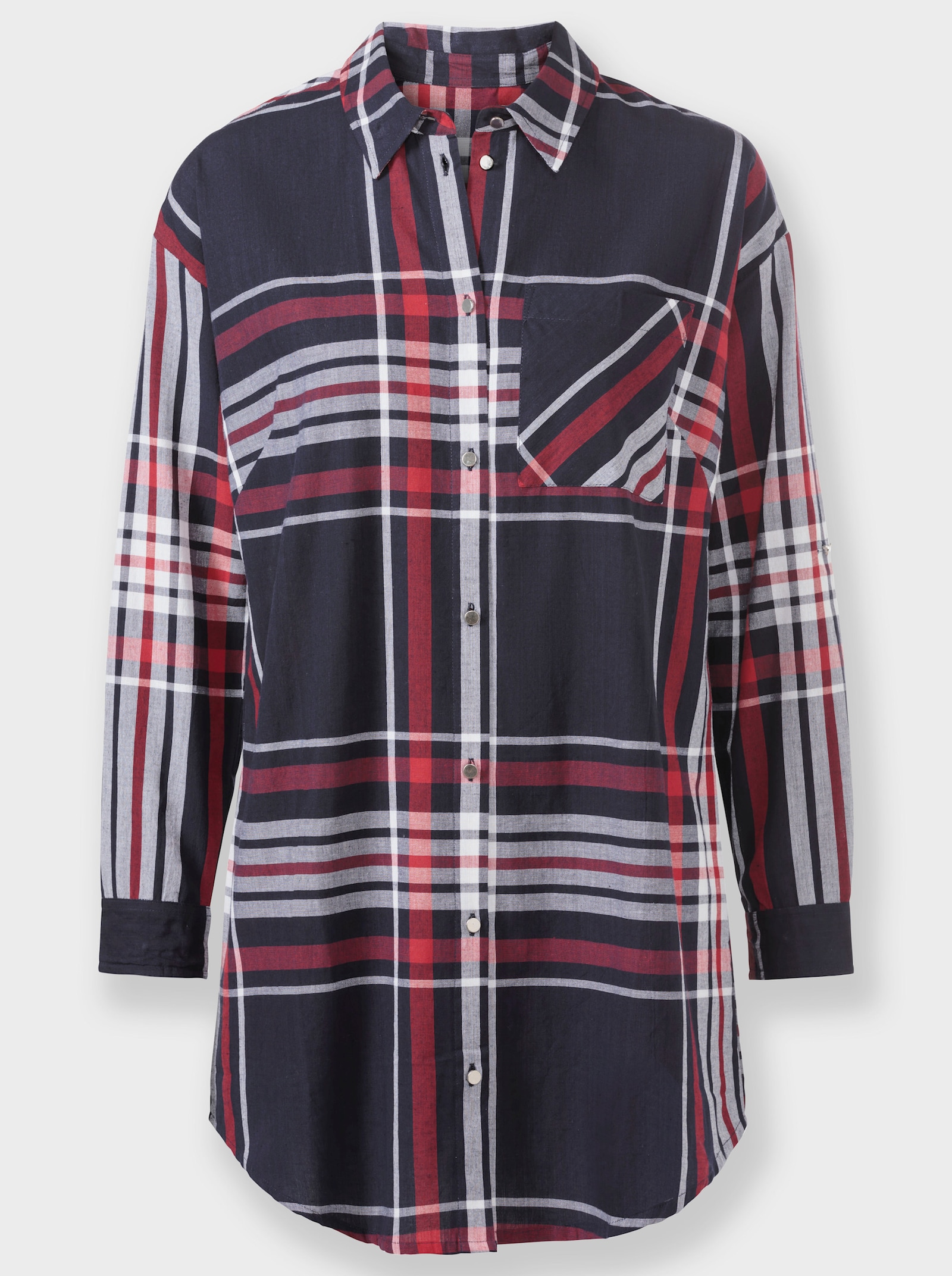 Baumwollbluse im Karomuster - marine-rot-gemustert