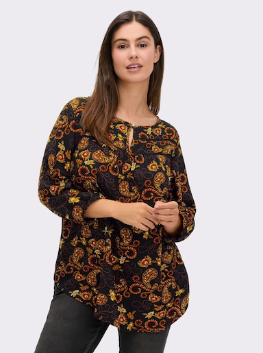 Schlupfbluse mit Paisleymuster, aus Viskose - schwarz-ocker-bedruckt