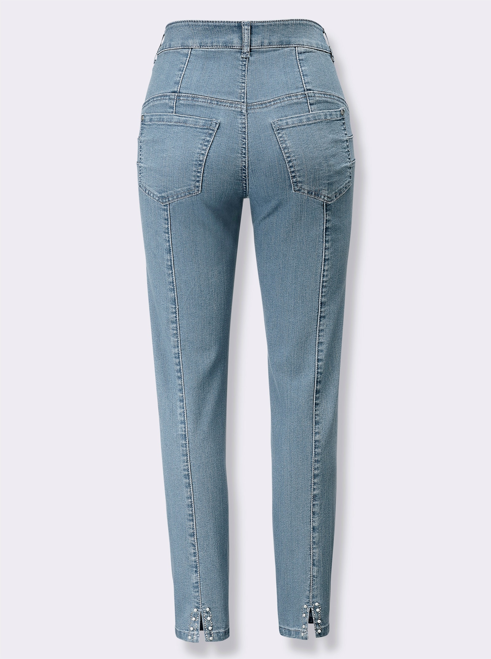 7/8-Jeans mit Glitzersteinchen am Beinschlitz hinten - blue-bleached