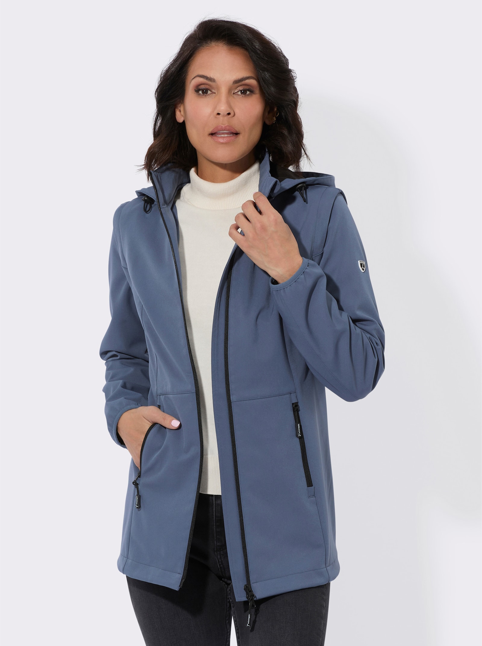 Softshelljacke mit weitenregulierbarer Kapuze - rauchblau